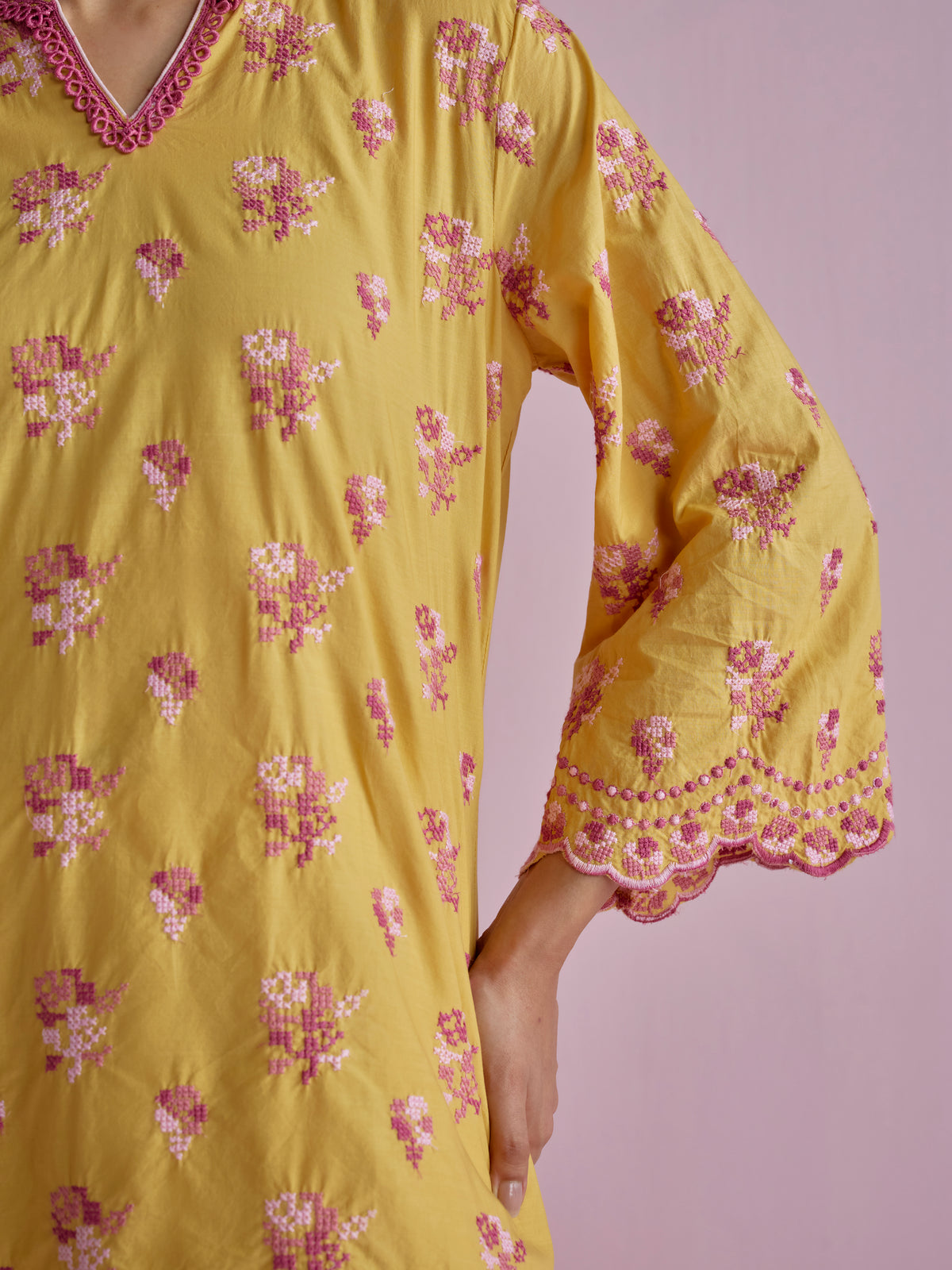 Aviya Supima Cotton Yellow Kurta With Farshi Salwar