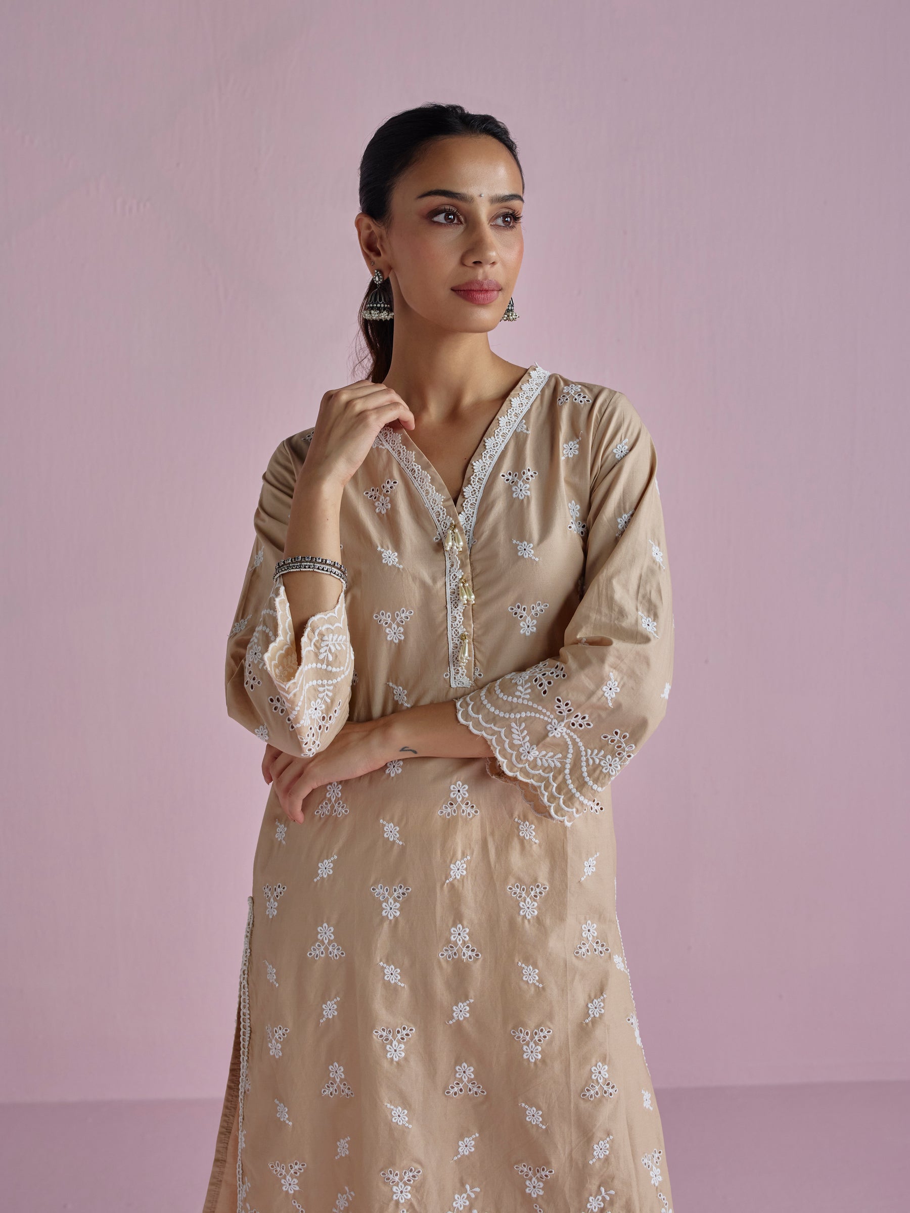Satari Supima Cotton Beige Kurta Set