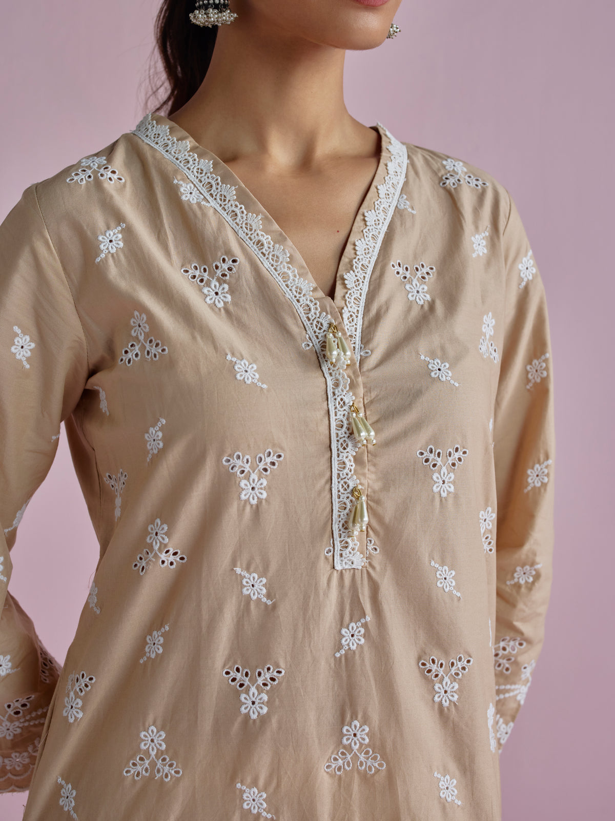 Satari Supima Cotton Beige Kurta Set