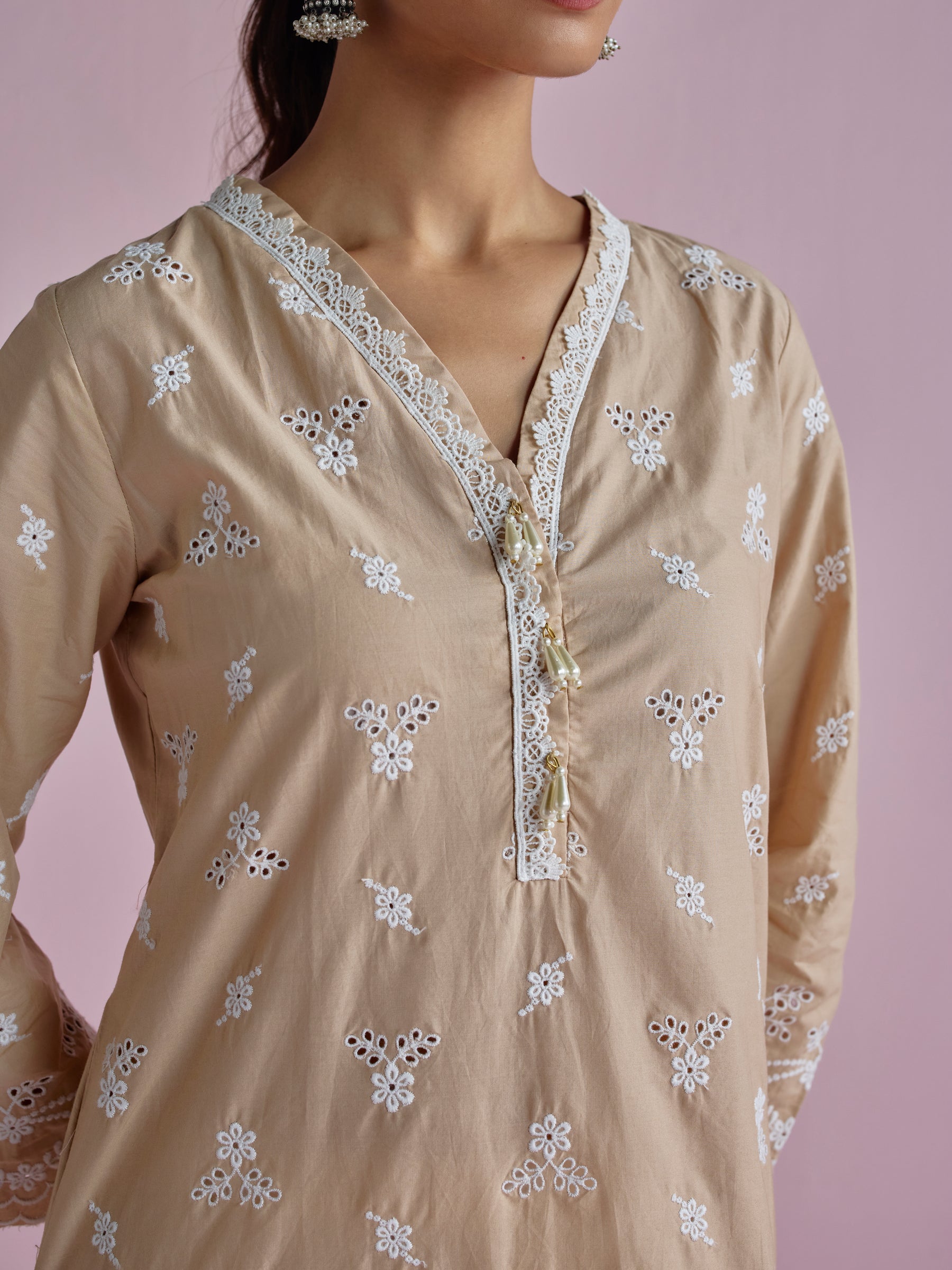 Satari Supima Cotton Beige Kurta Set
