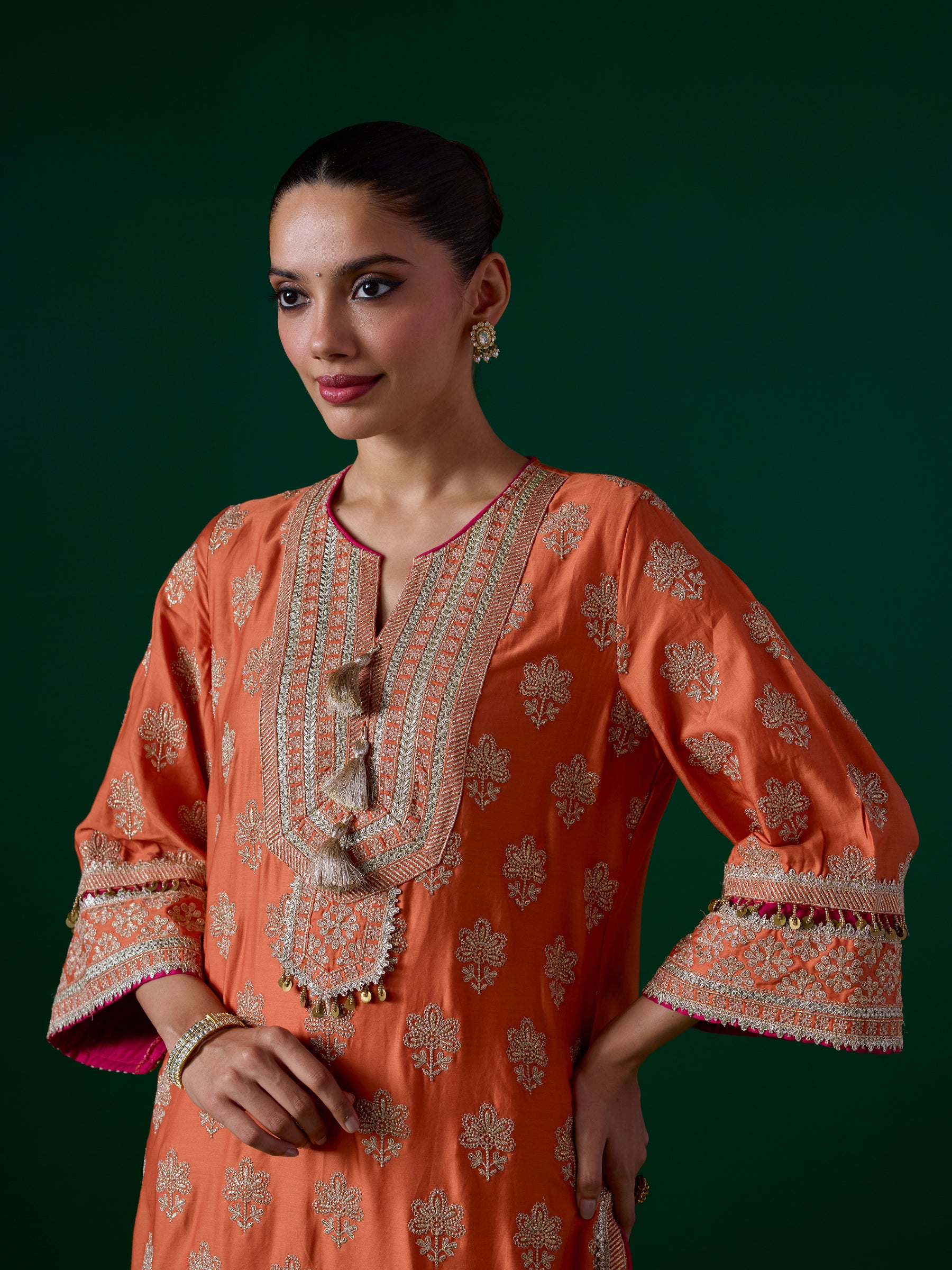 Lani Pima Satin Orange Kurta Set