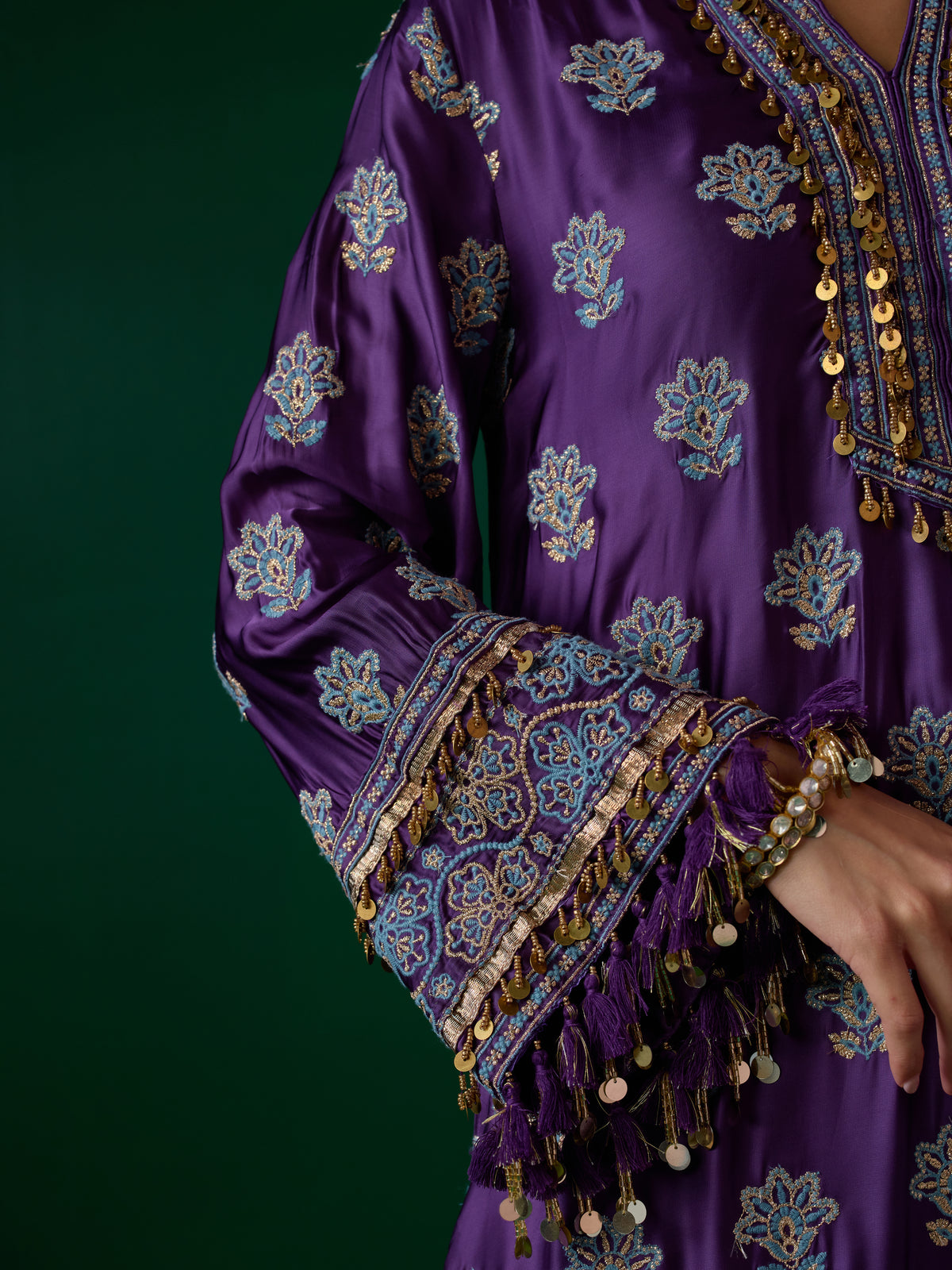 Chitra Cupro Satin Purple Kaftan Set