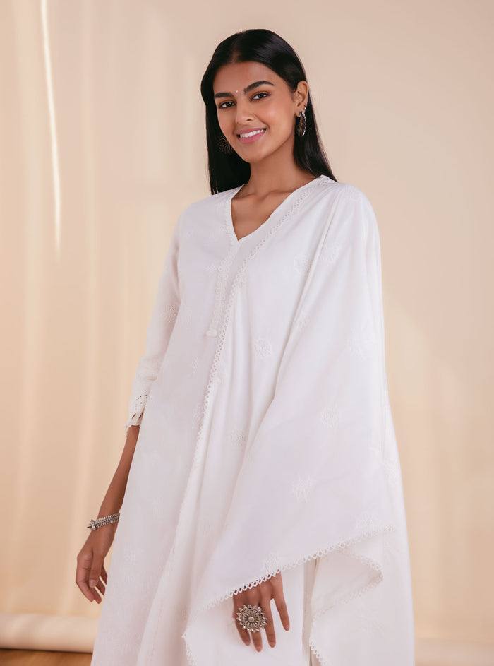 Mulmul Cotton Nihri White Kurta