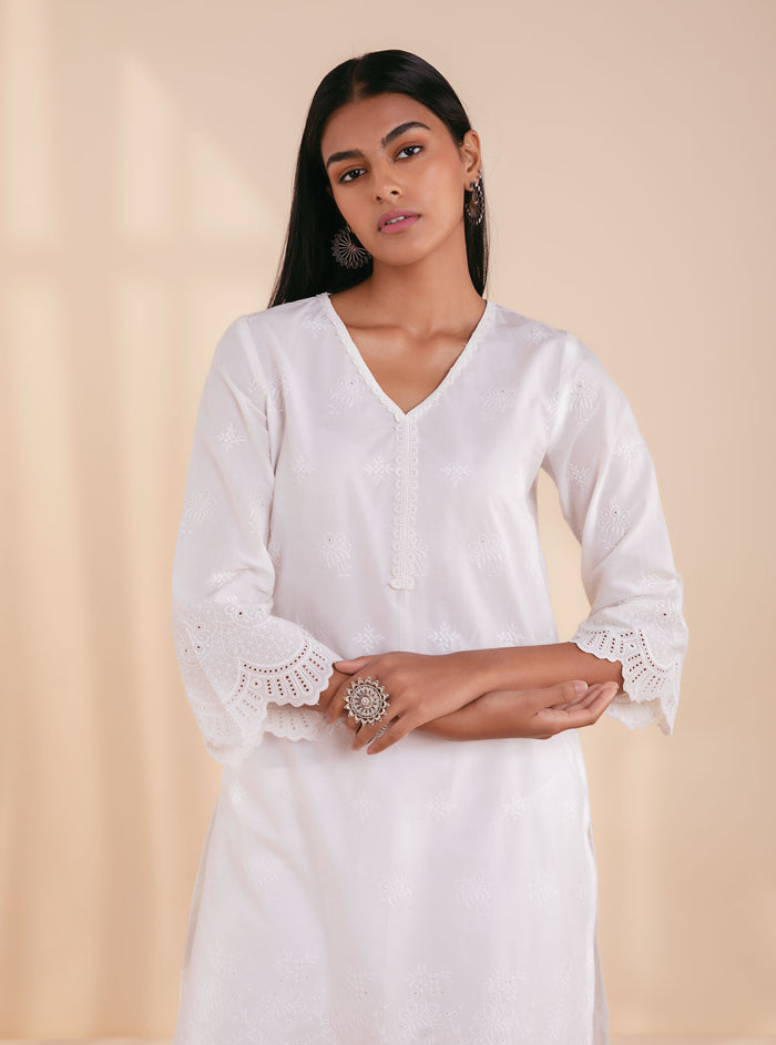 Mulmul Cotton Nihri White Kurta