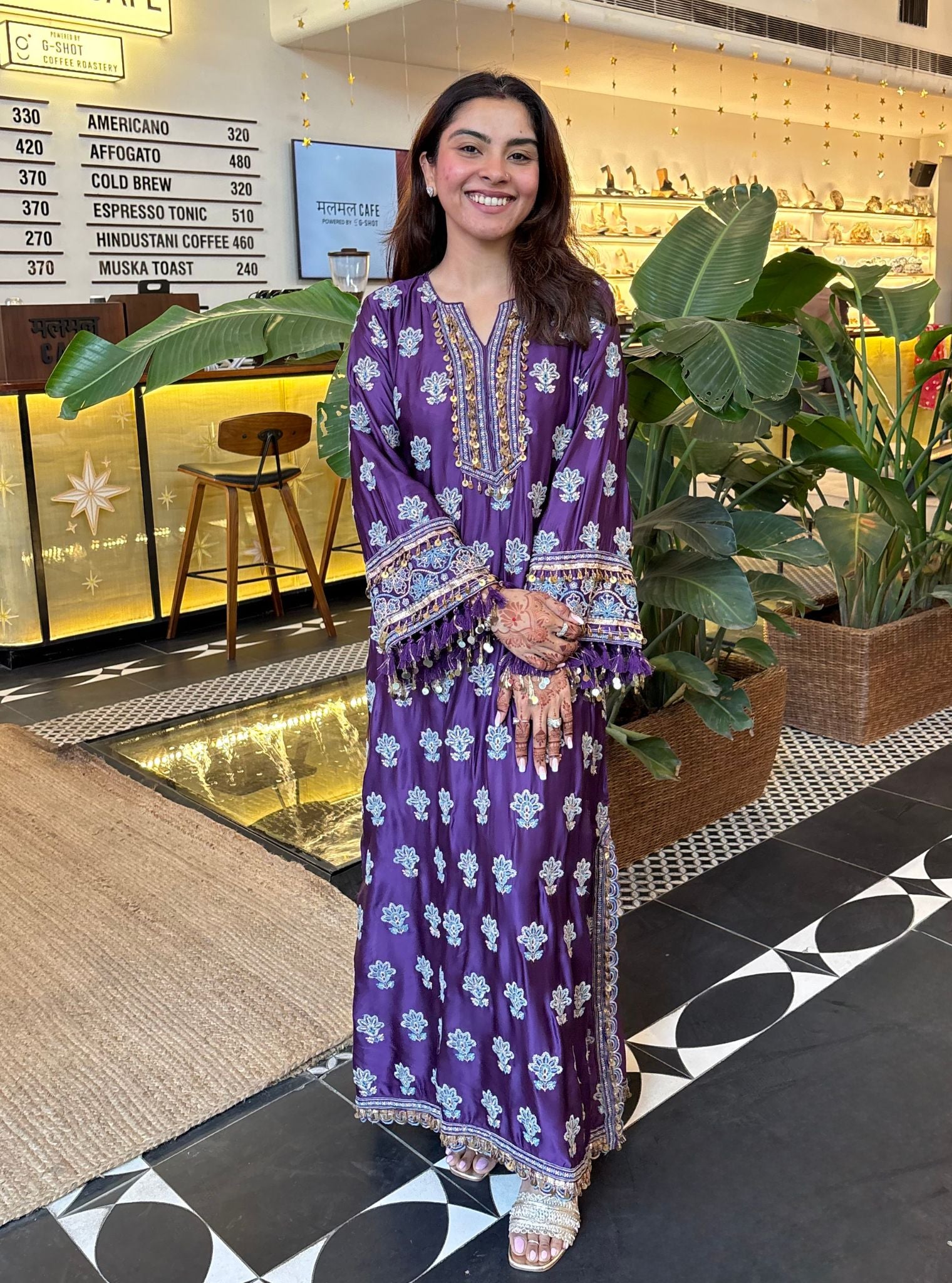 ?Chitra Cupro Satin Purple Kaftan Set