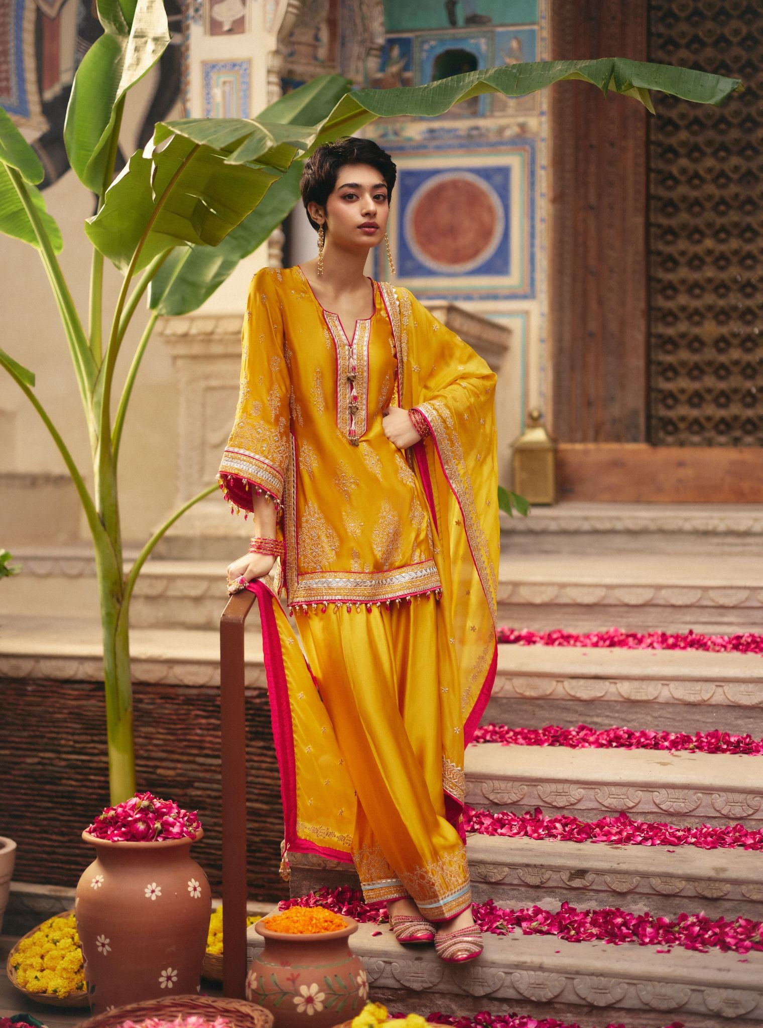 Jaani Cupro Satin Mustard Kurta Set