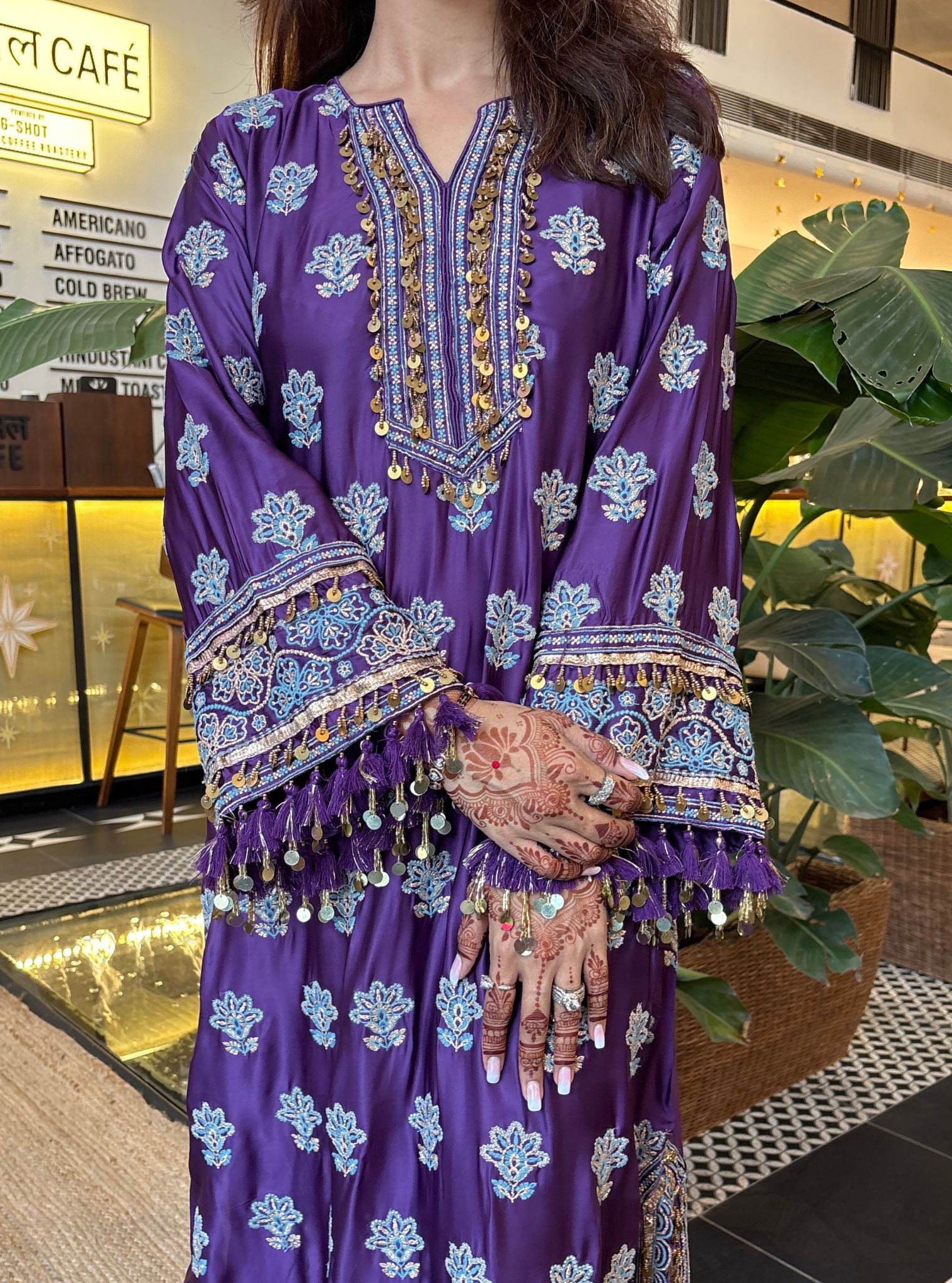 ?Chitra Cupro Satin Purple Kaftan Set