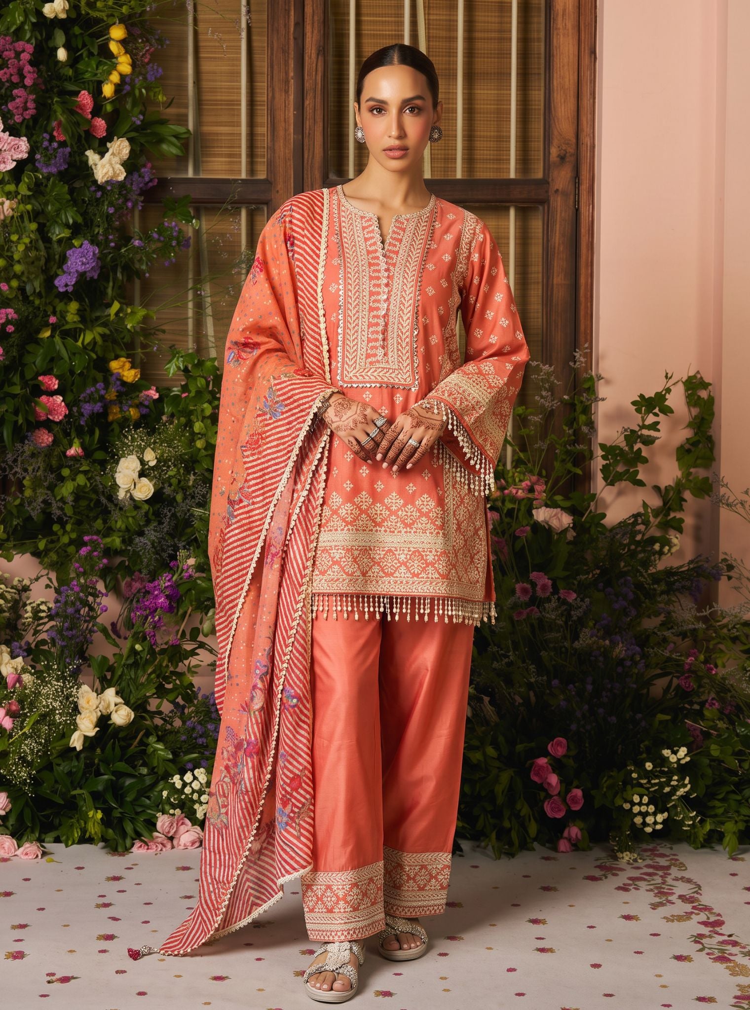 Arna Pima Satin Terrecota Kurta Set
