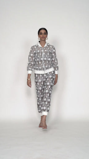 Mulmul Organza Juniper Grey Jacket With Cupro Juniper Grey Pant Co-Ord Set