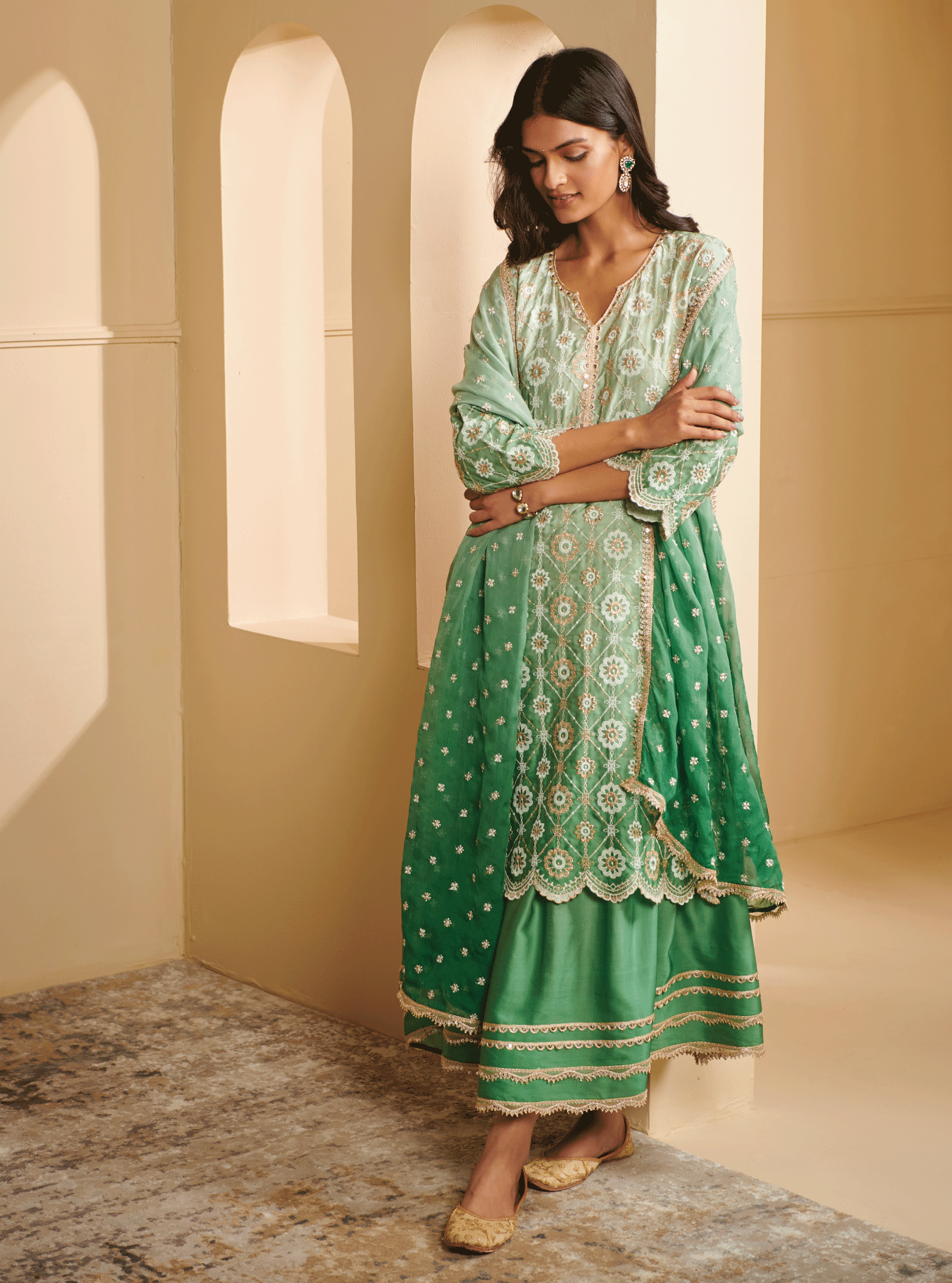 Mulmul Cotton Enya Green Dupatta