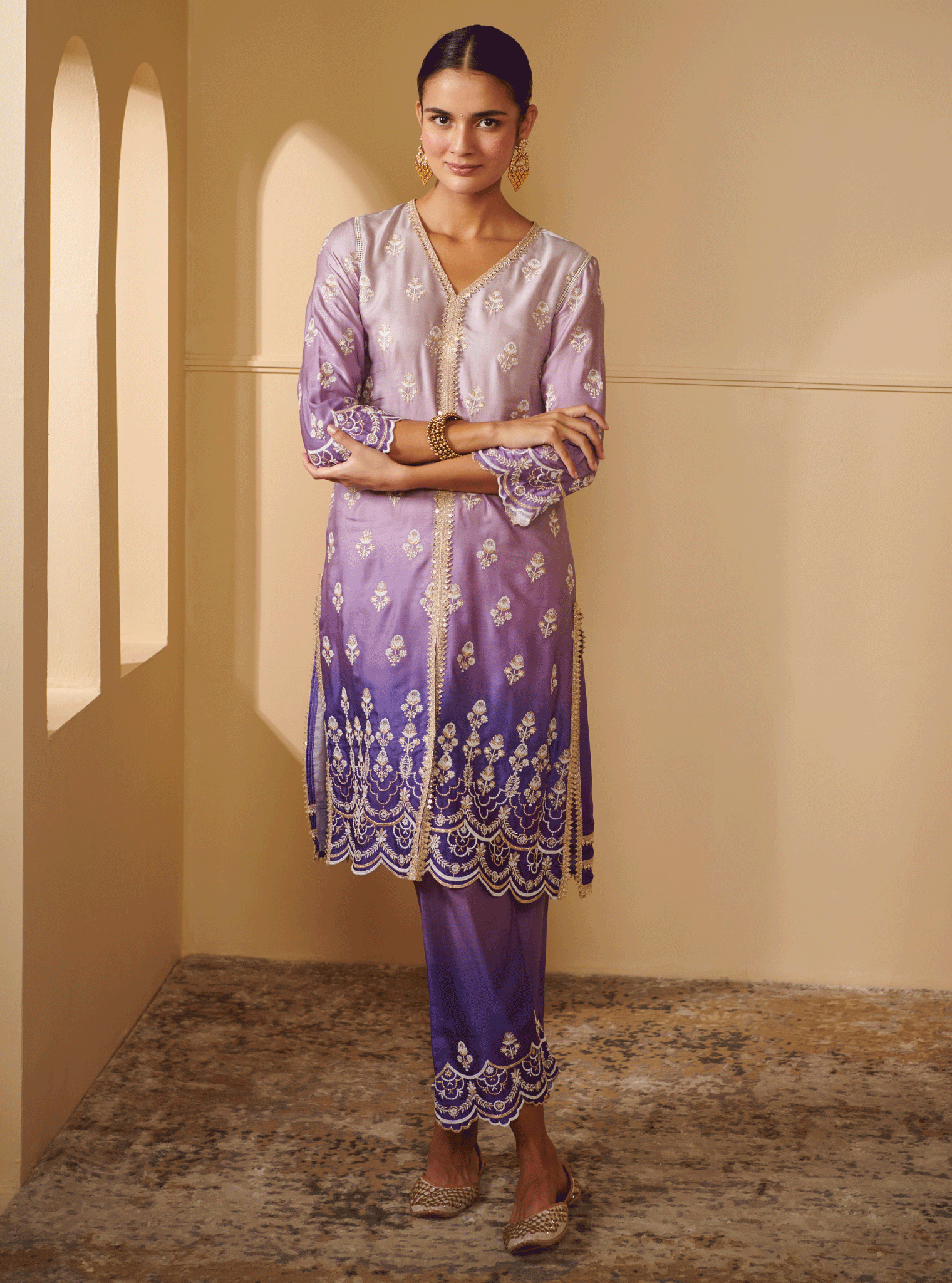 Mulmul Cupro Silk Sidra Purple Kurta With Sidra Purple Pant