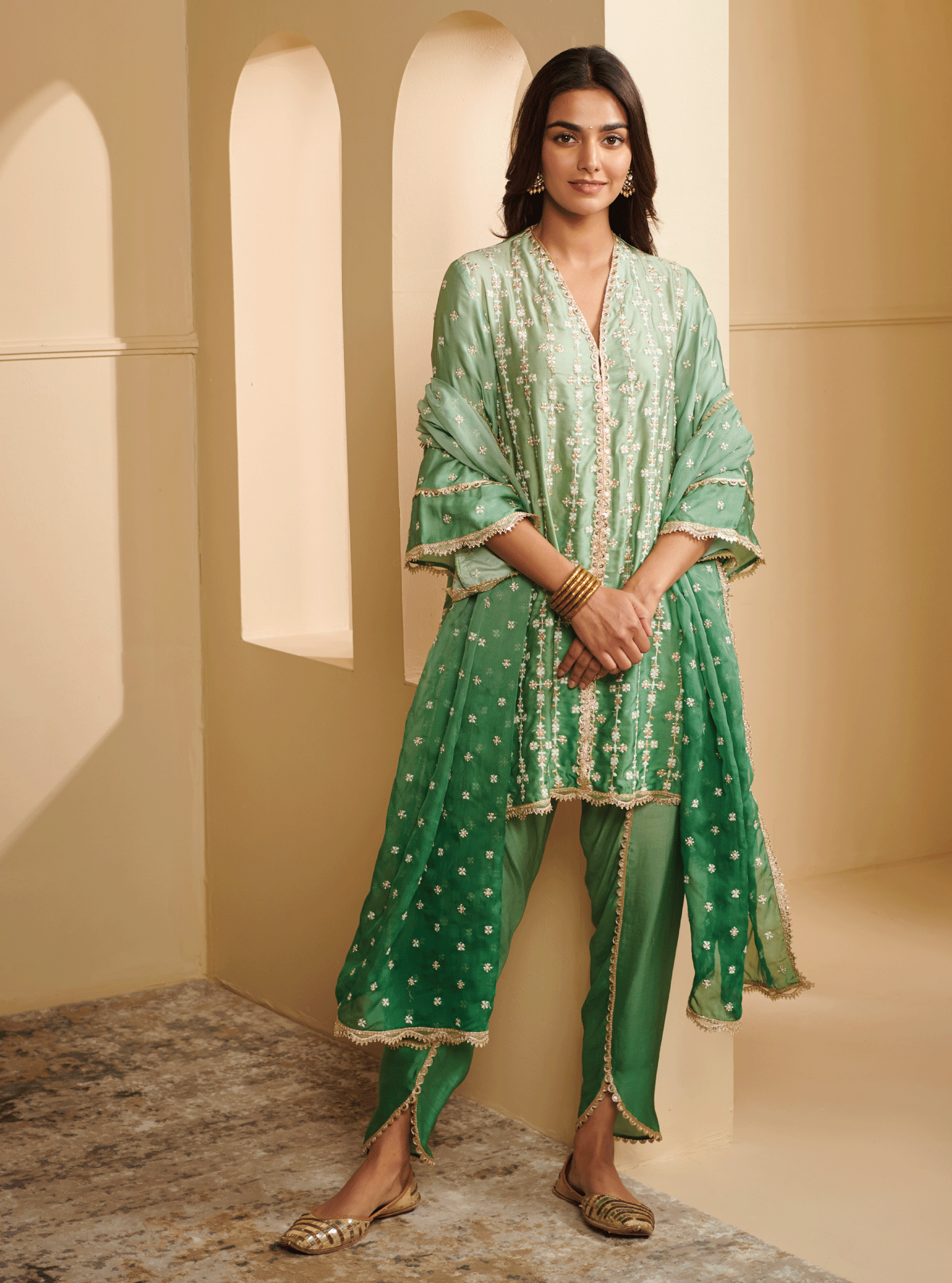 Mulmul Cotton Enya Green Dupatta