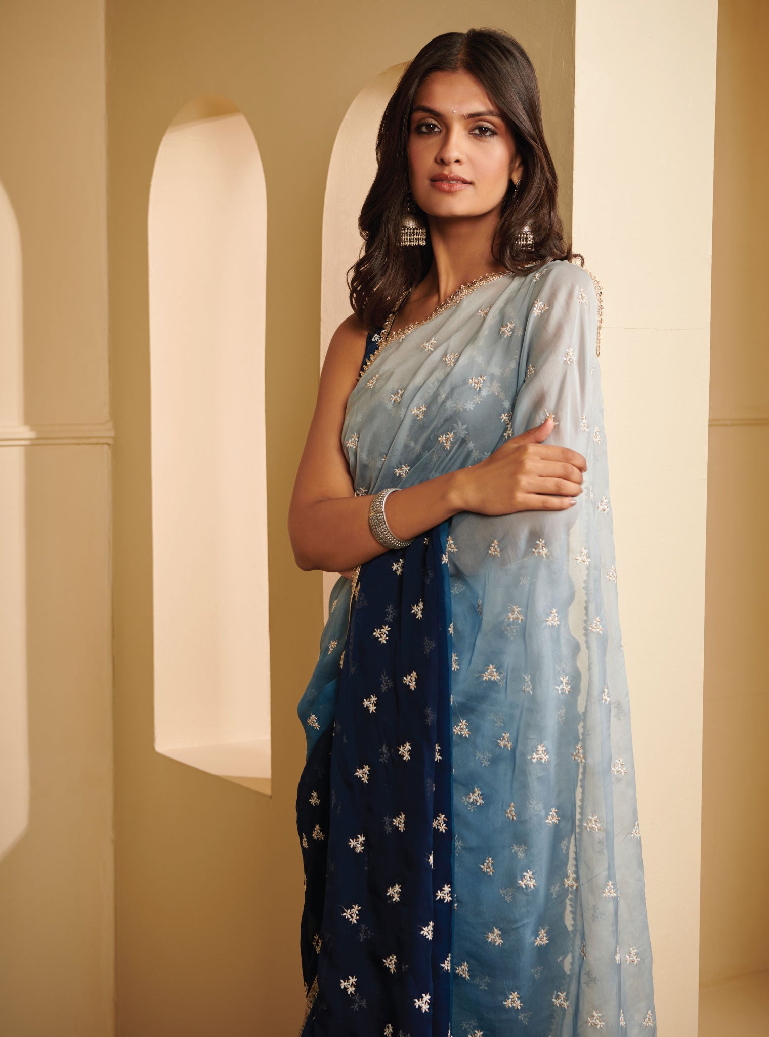 Mulmul Organza Ombre Dhiti Navy Saree