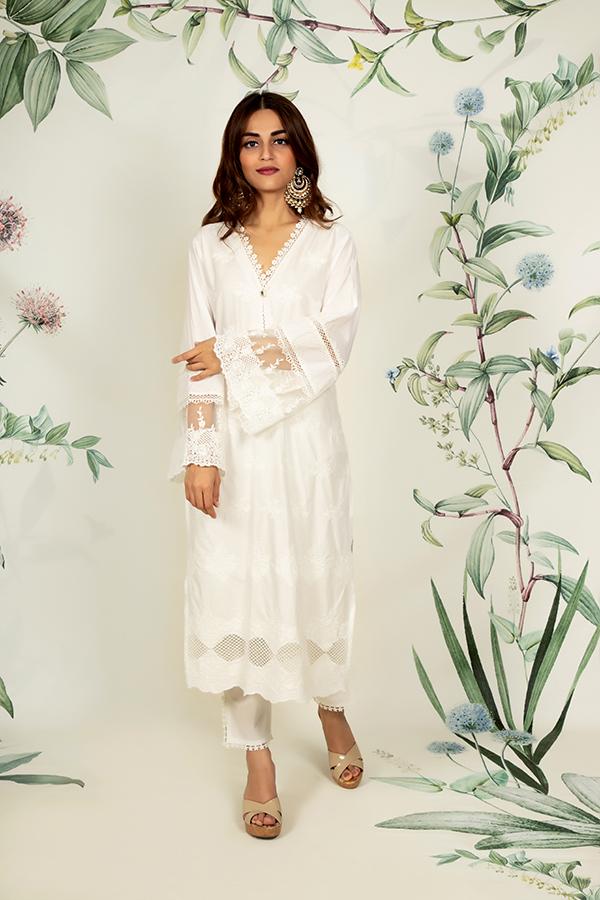 Petunia Supima Cotton White Kurta Set
