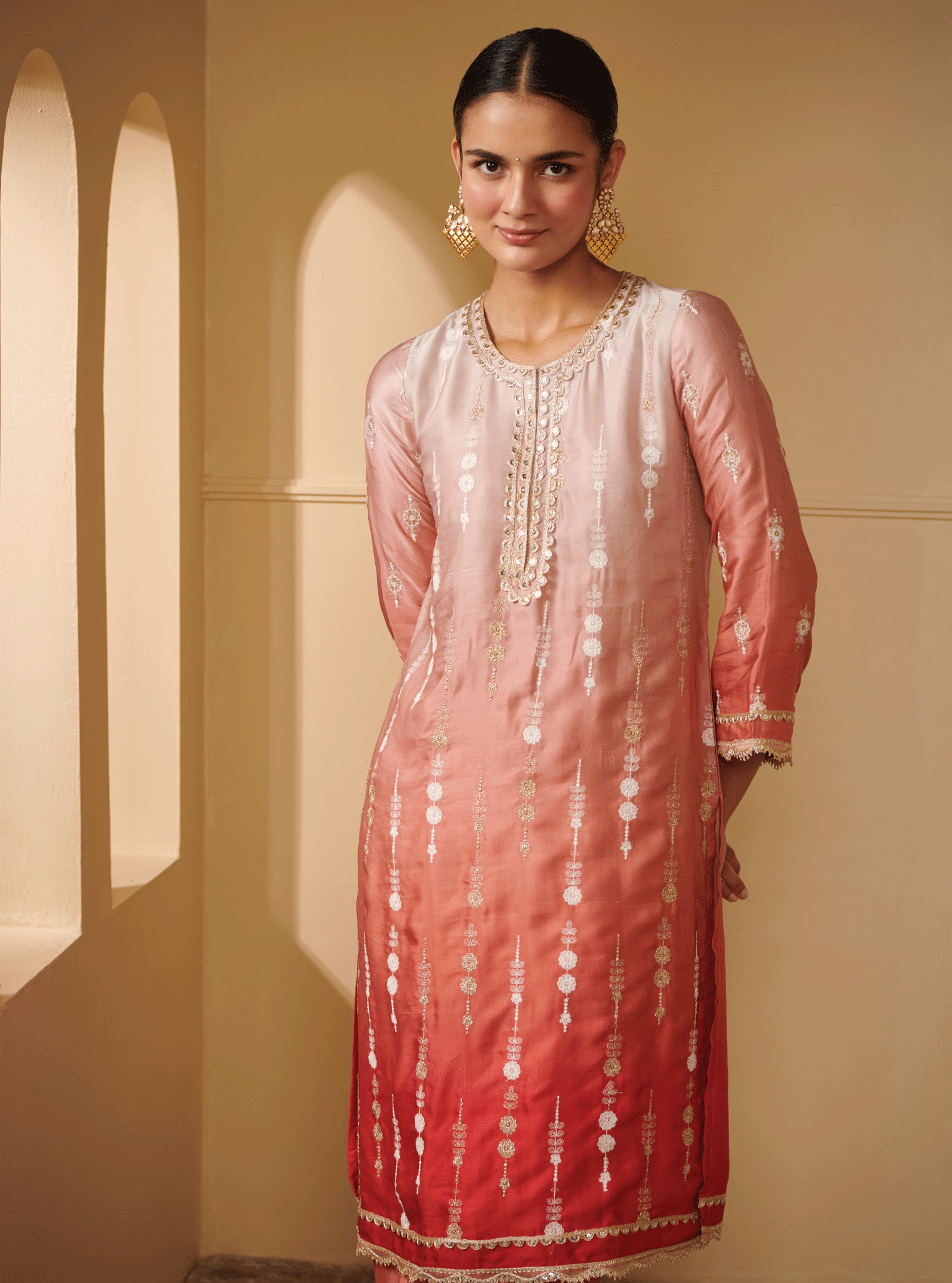 Mulmul Cupro Silk Tiya Pink Kurta With Tiya Pink Pant