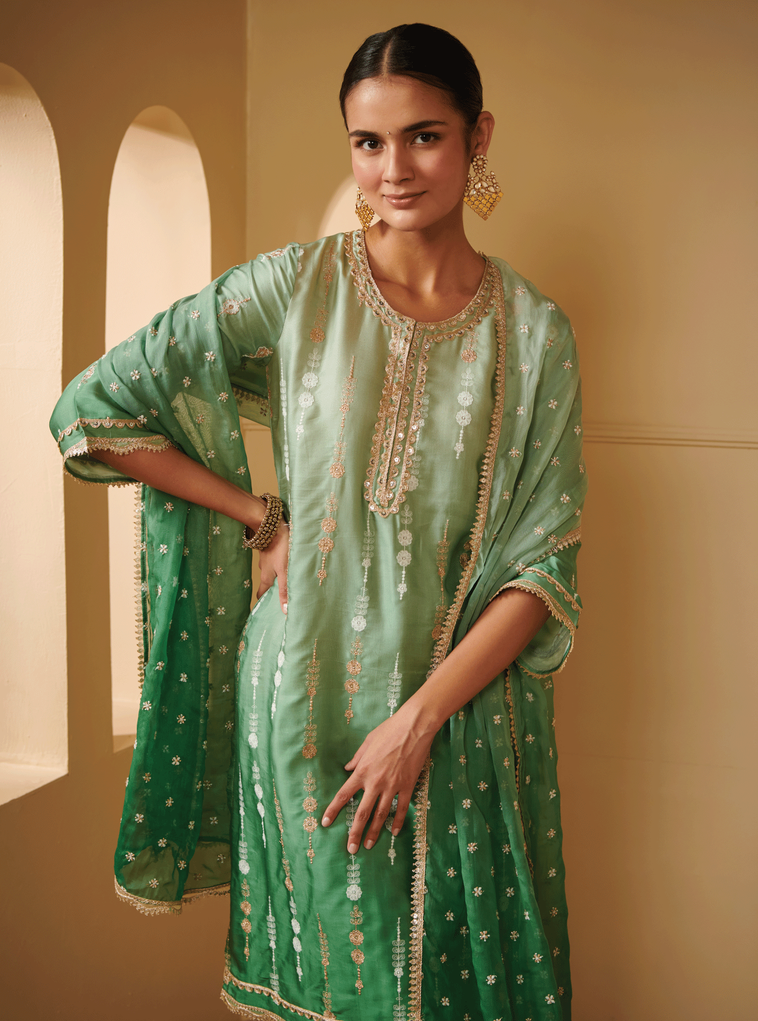 Mulmul Cotton Enya Green Dupatta