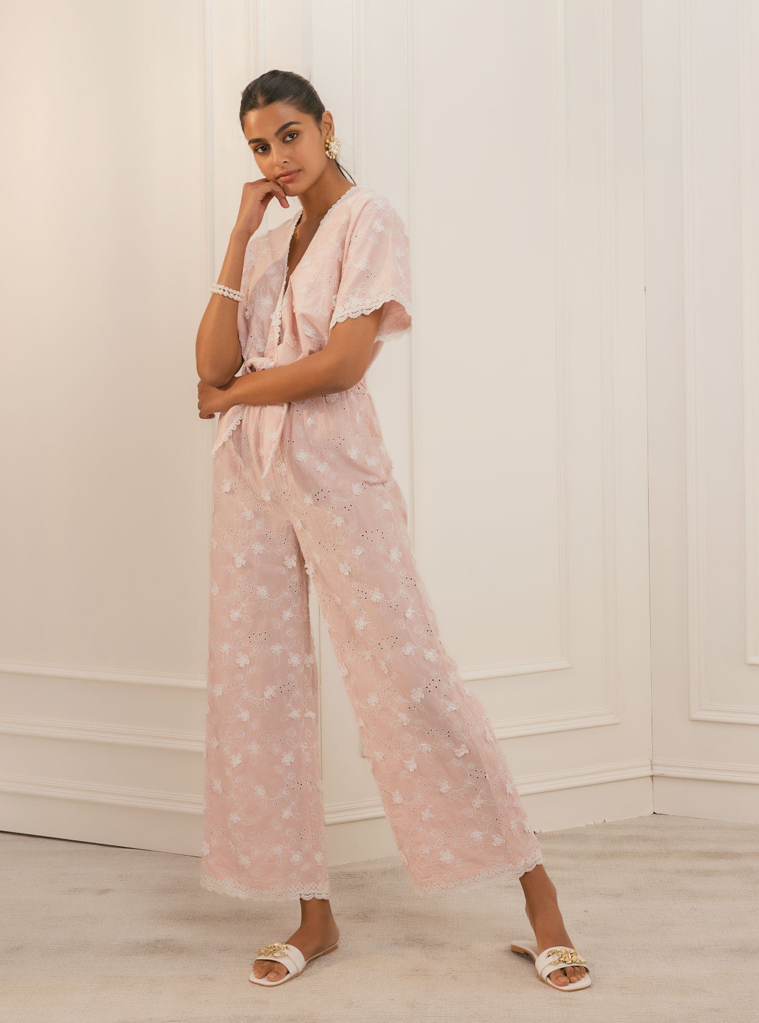 Mulmul Cotton Liliana Pink Jumpsuit