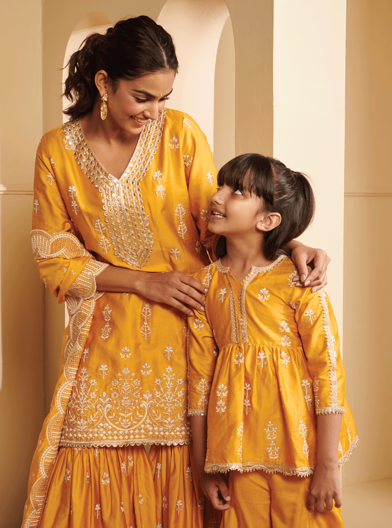 Mulmul Pima Satin Jhelum Yellow Kurta With Jhelum Yellow Sharara