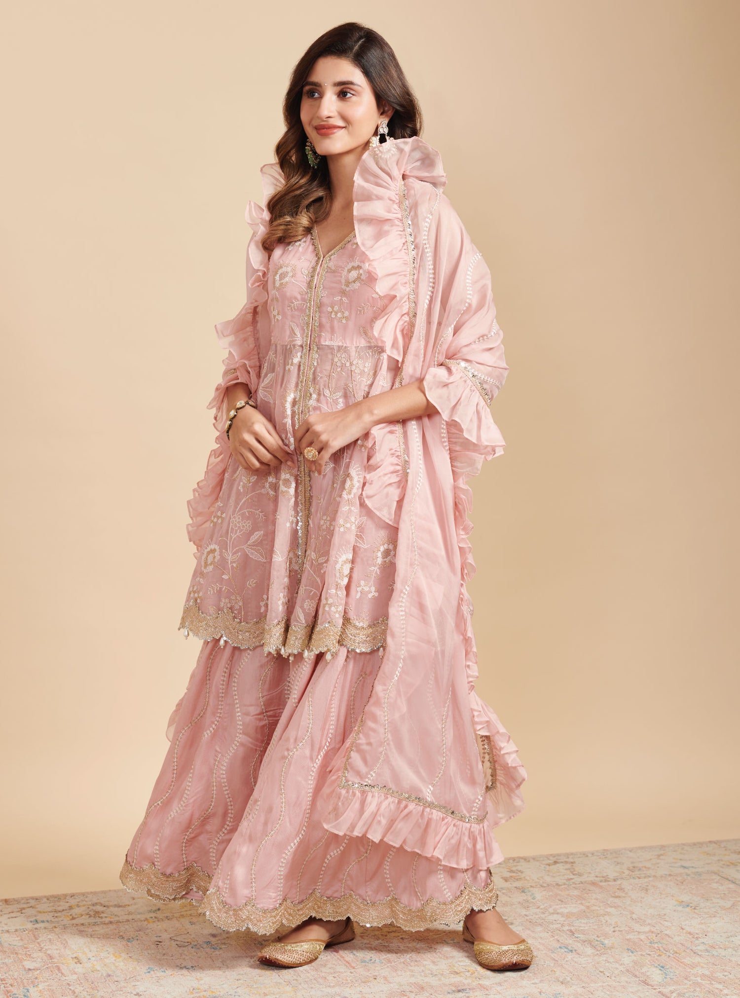 Mulmul Organza Sreeja Salmon Pink Dupatta
