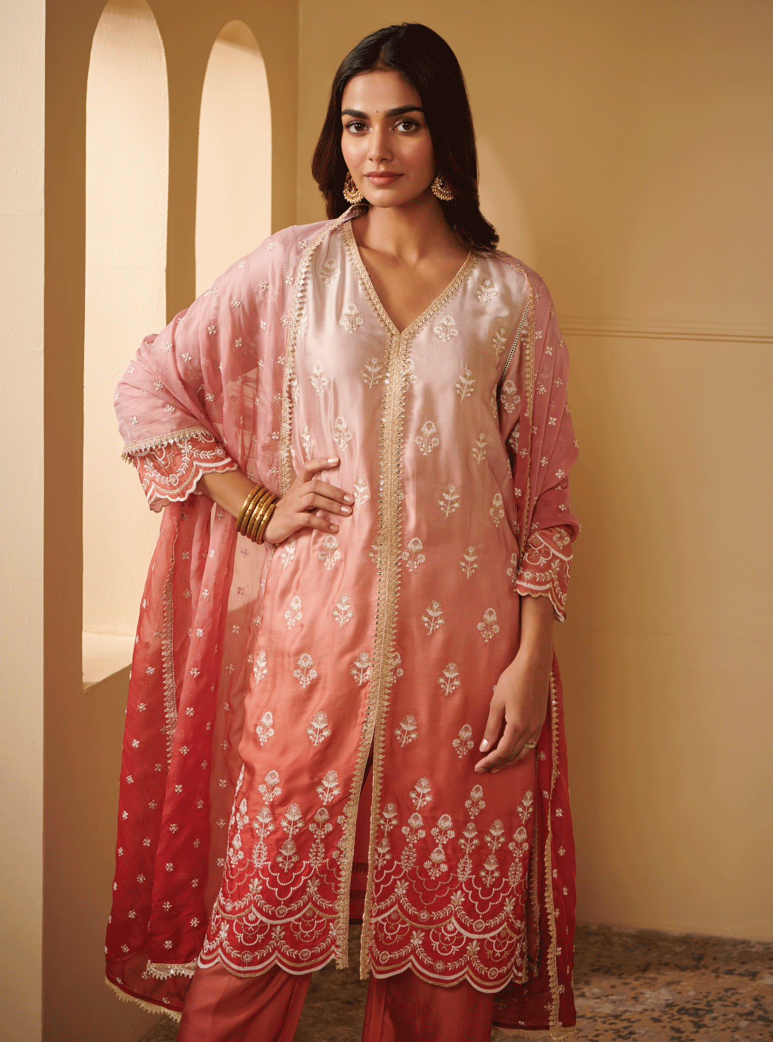 Mulmul Cupro Silk Sidra Pink Kurta With Sidra Pink Pant