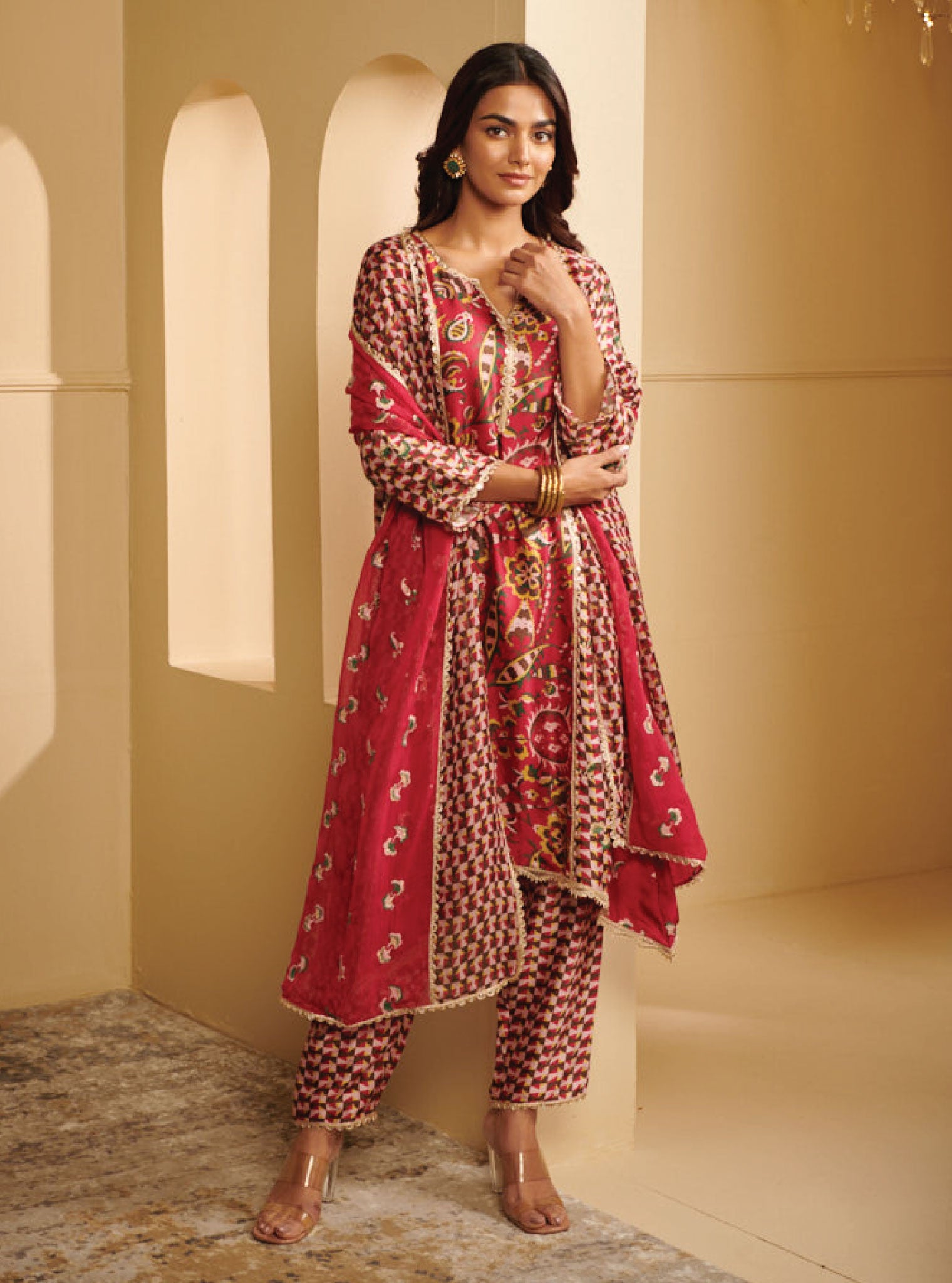 Mulmul Cupro Amala Fuchsia Kurta With Amala Fuchsia Pant