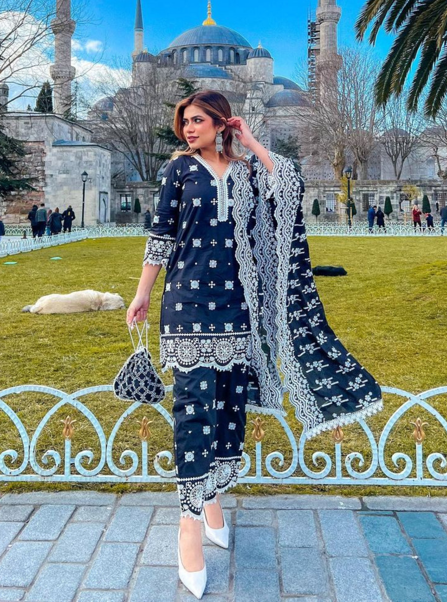 Mulmul Supima Cotton Leh Black Kurta