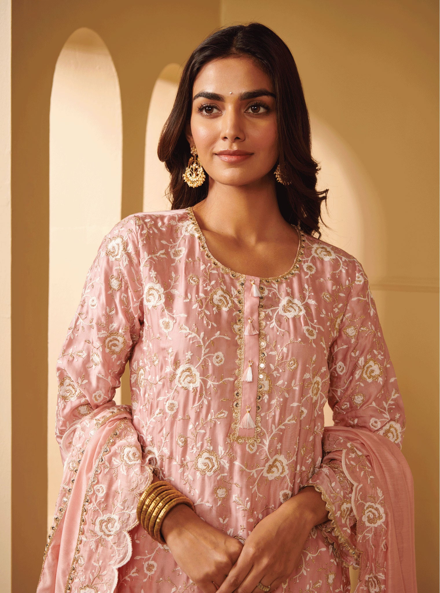 Mulmul Cupro Silk Apti Pink Kurta With Apti Pink Pant