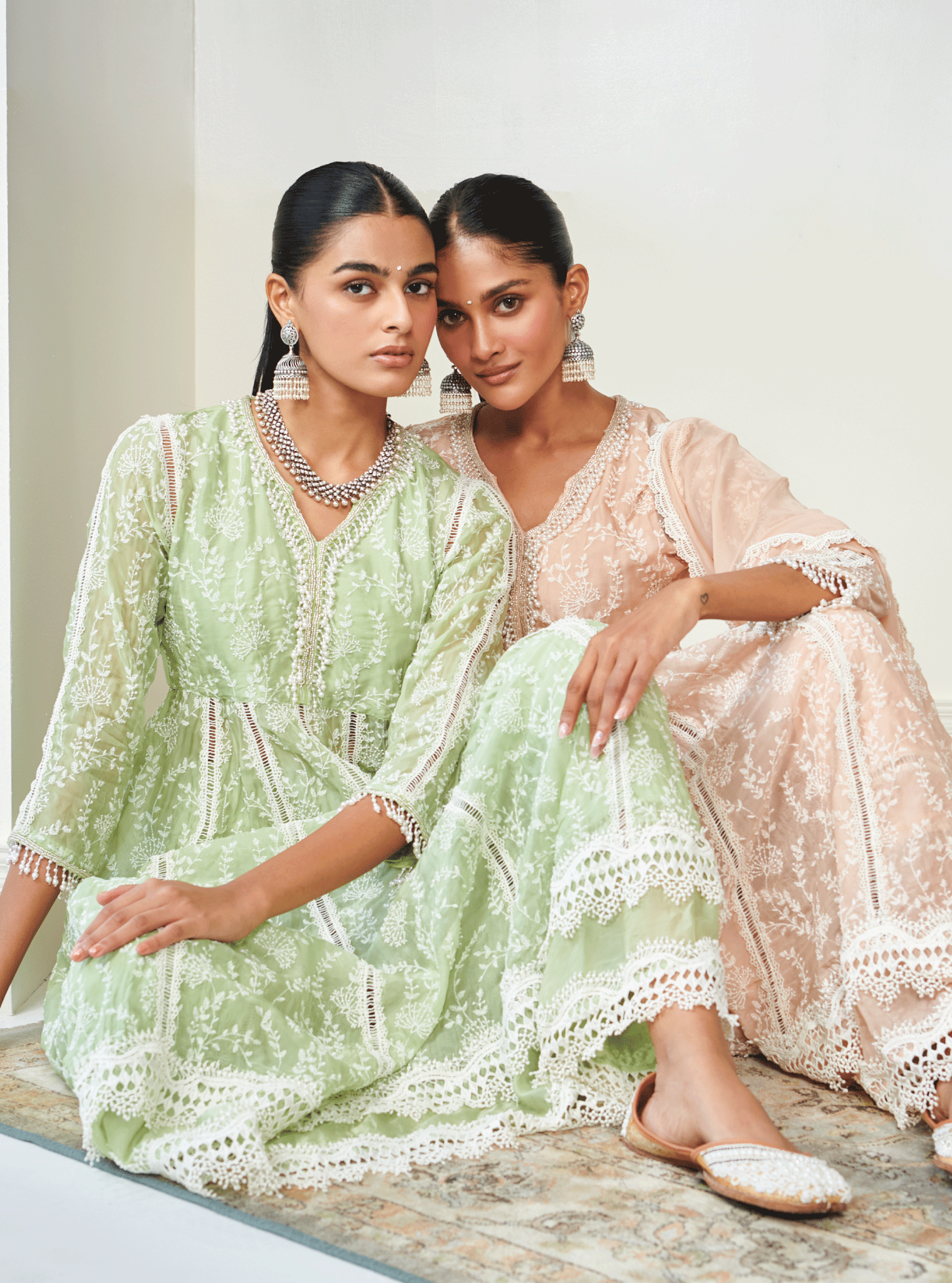 Mulmul Organza Twyla Green Kurta With Mulmul Cotton Twyla Green Pant