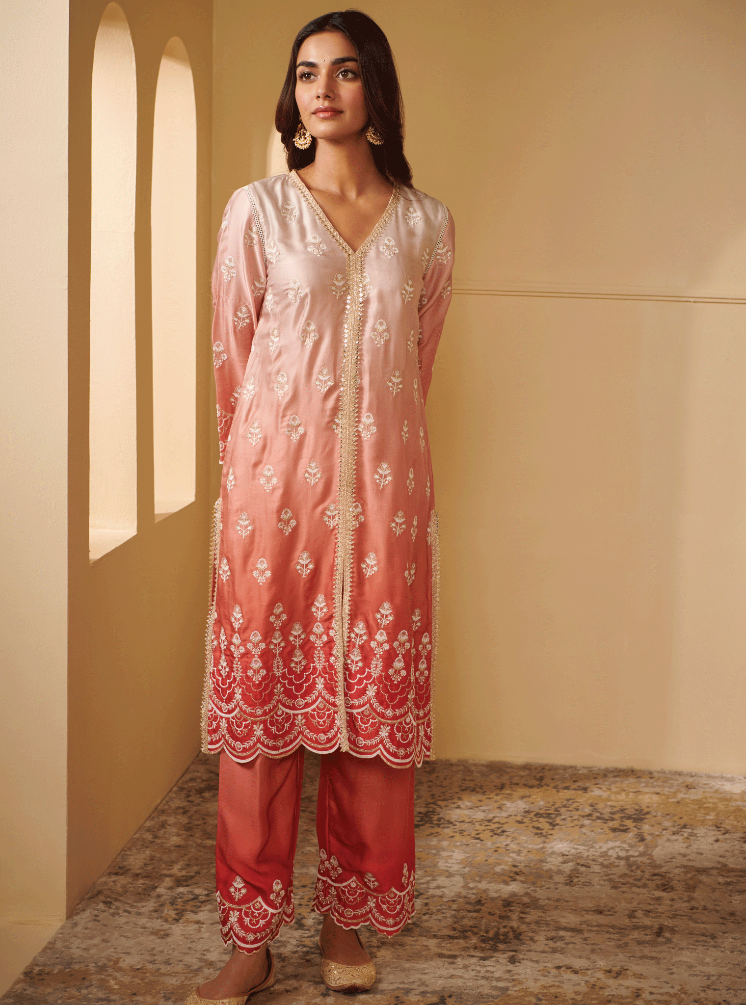 Mulmul Cupro Silk Sidra Pink Kurta With Sidra Pink Pant