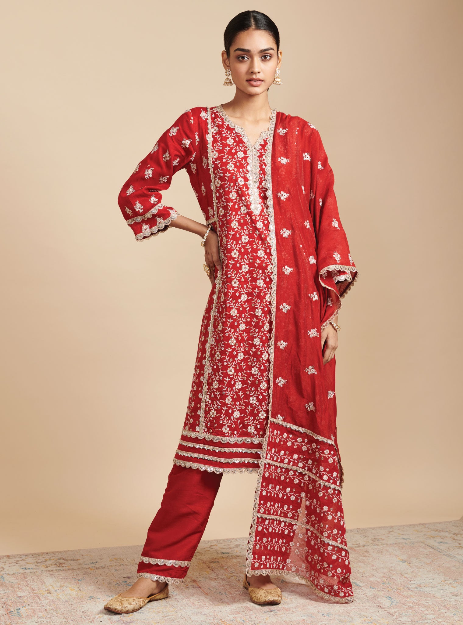 Mulmul Organza kaashni Red Dupatta