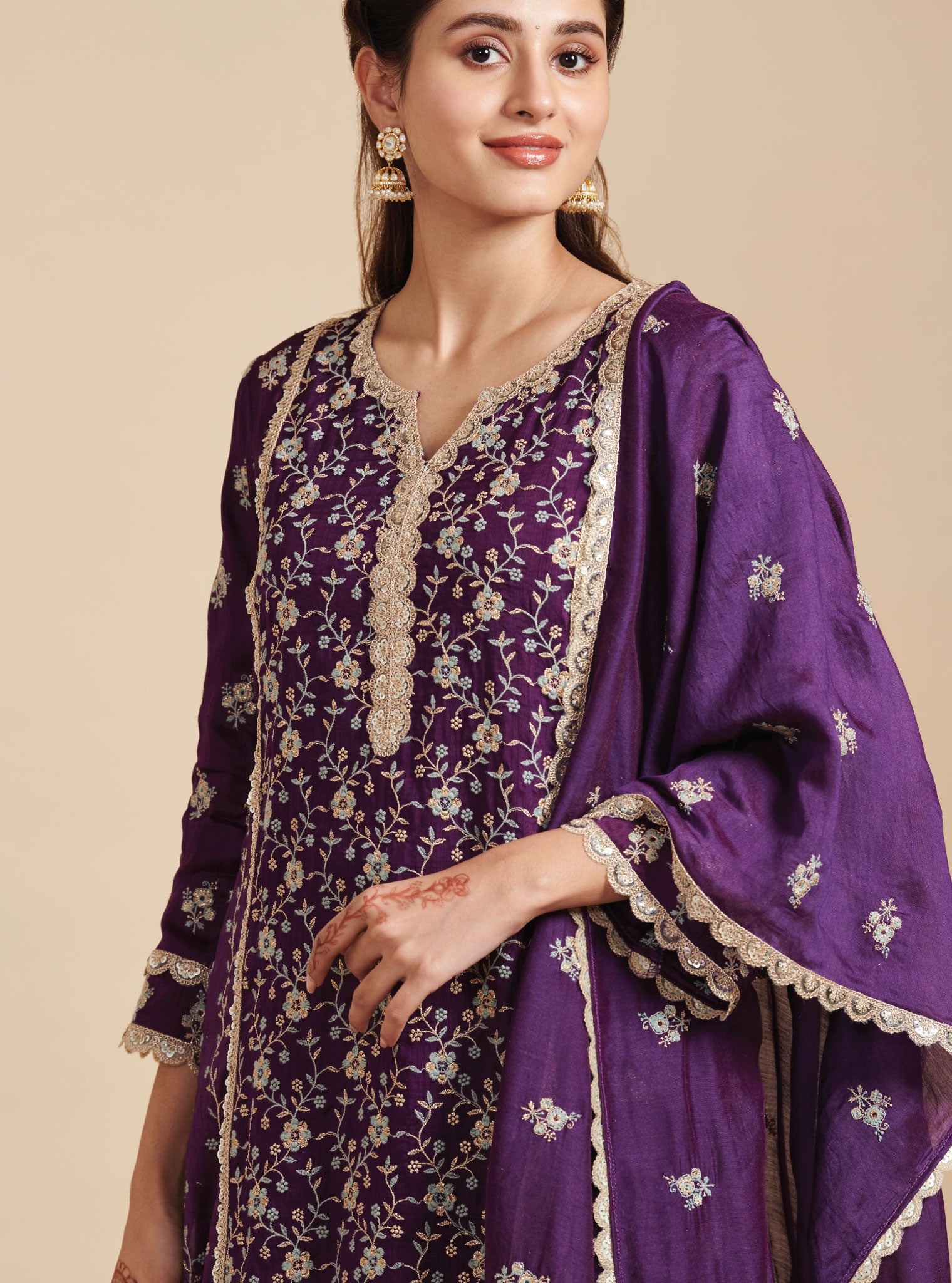 Mulmul Kaashni Purple Dupatta