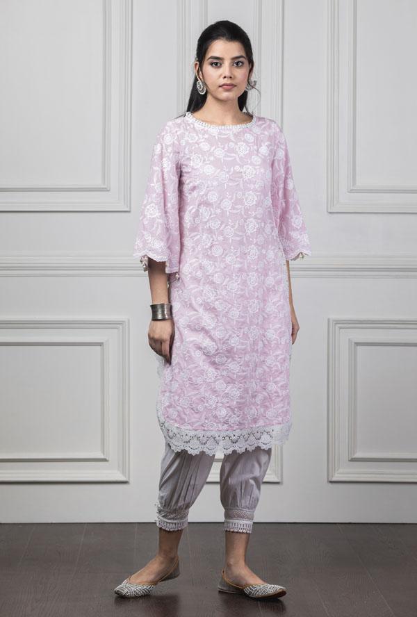 Mulmul Rosebud Pink Kurta With Harem pyajamas