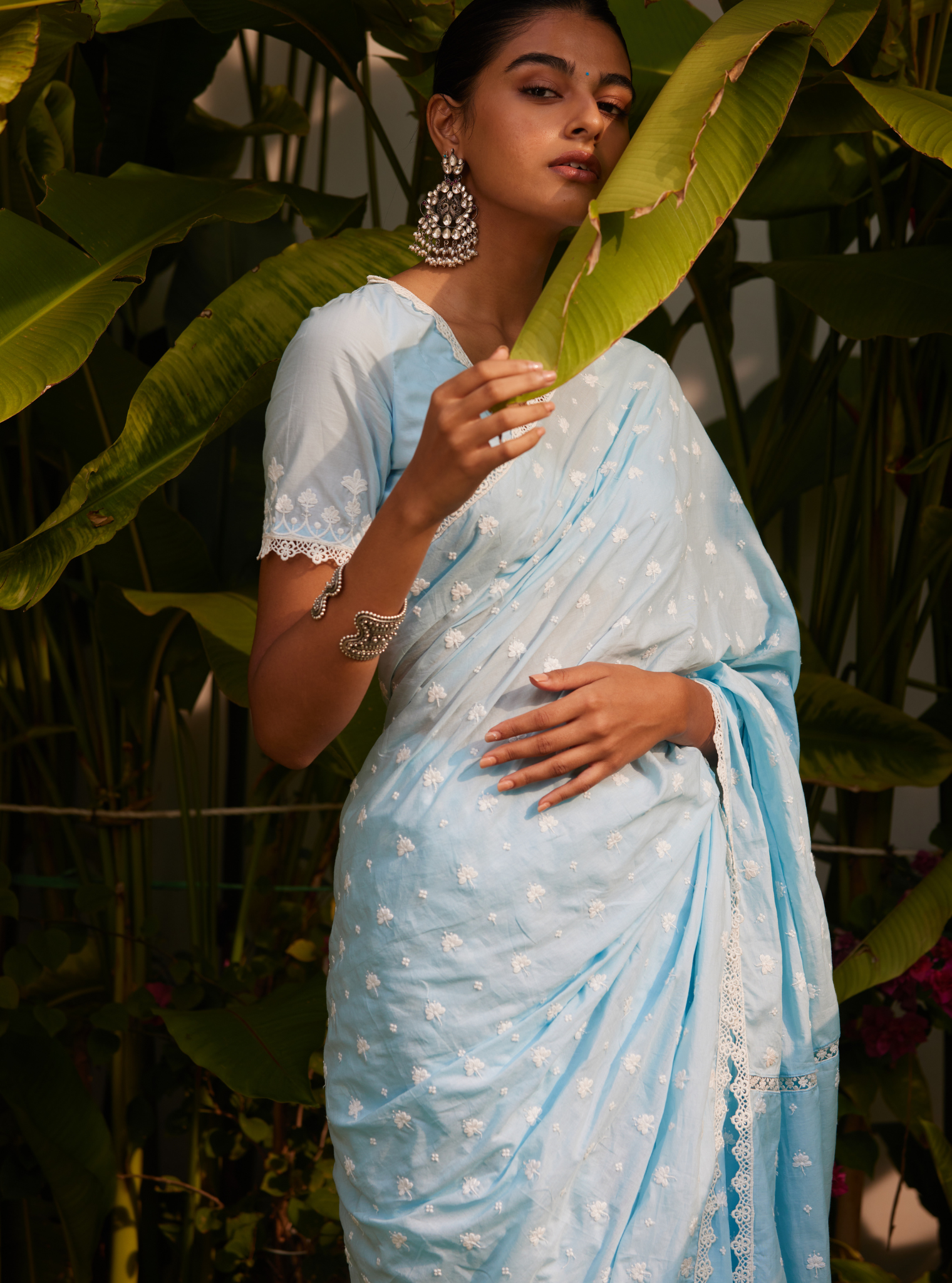 Mulmul Cotton Chikli Blue Saree