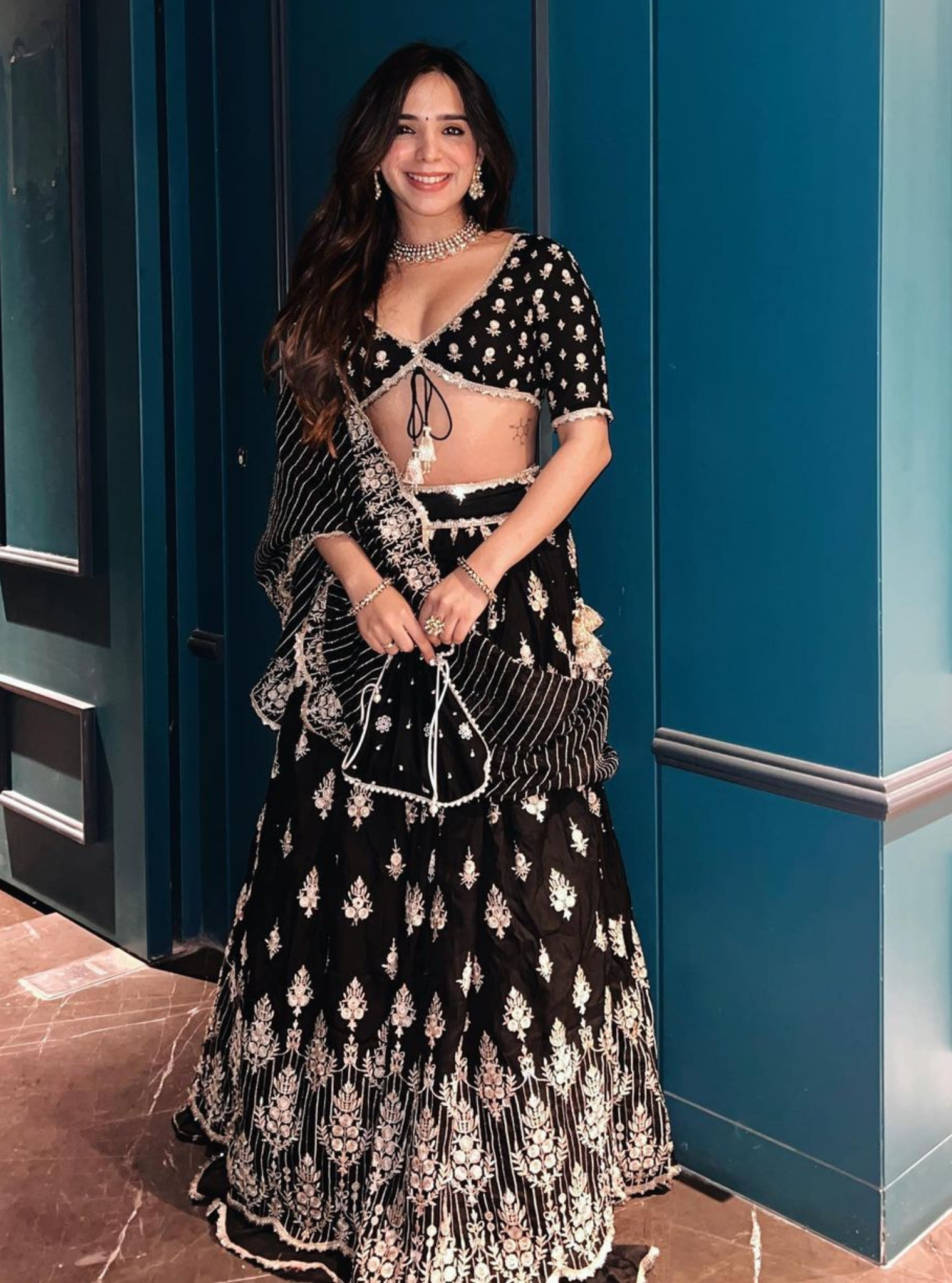 Mulmul Silk Bahaara Black Lehenga