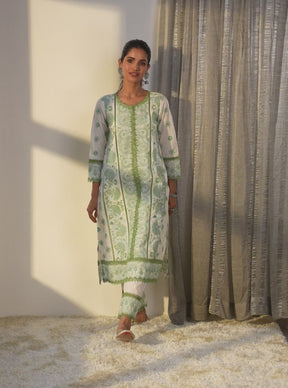 Mulmul Cotton Soleil White Kurta With Soleil White Pant