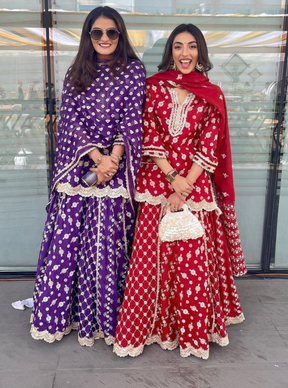 Mulmul Silk Surkh Purple Kurta With Mulmul Silk Surkh Purple Lehenga