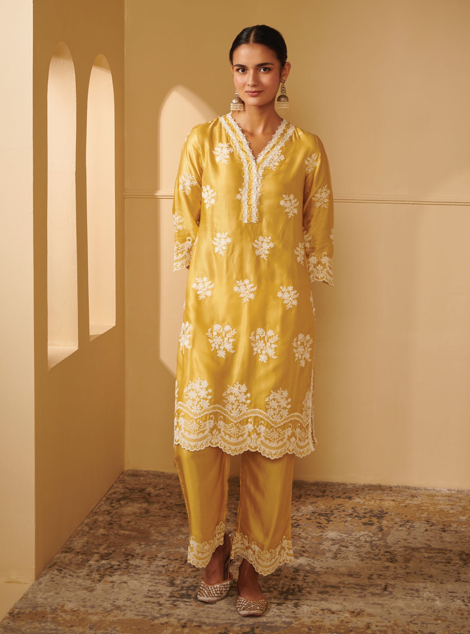 Mulmul Cupro Silk Nitha Yellow Kurta With Nitha Yellow Pant