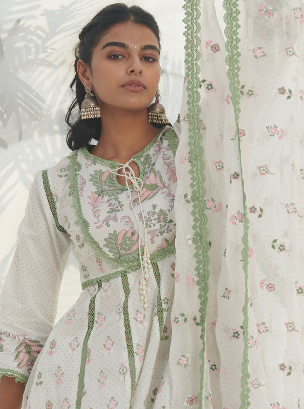 Mulmul Supima Cotton Arris Green Anarkali  Kurta
