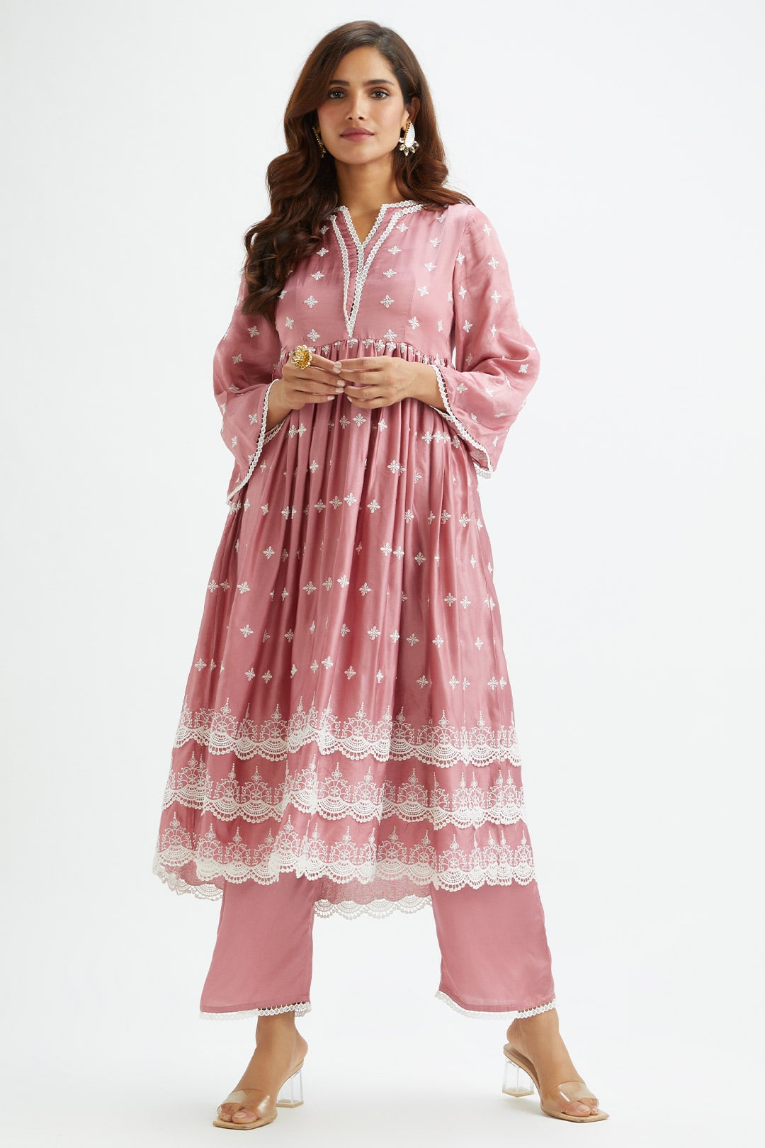 Mulmul Cupro Silk Albany Mauve Kurta With Albany Mauve Pant