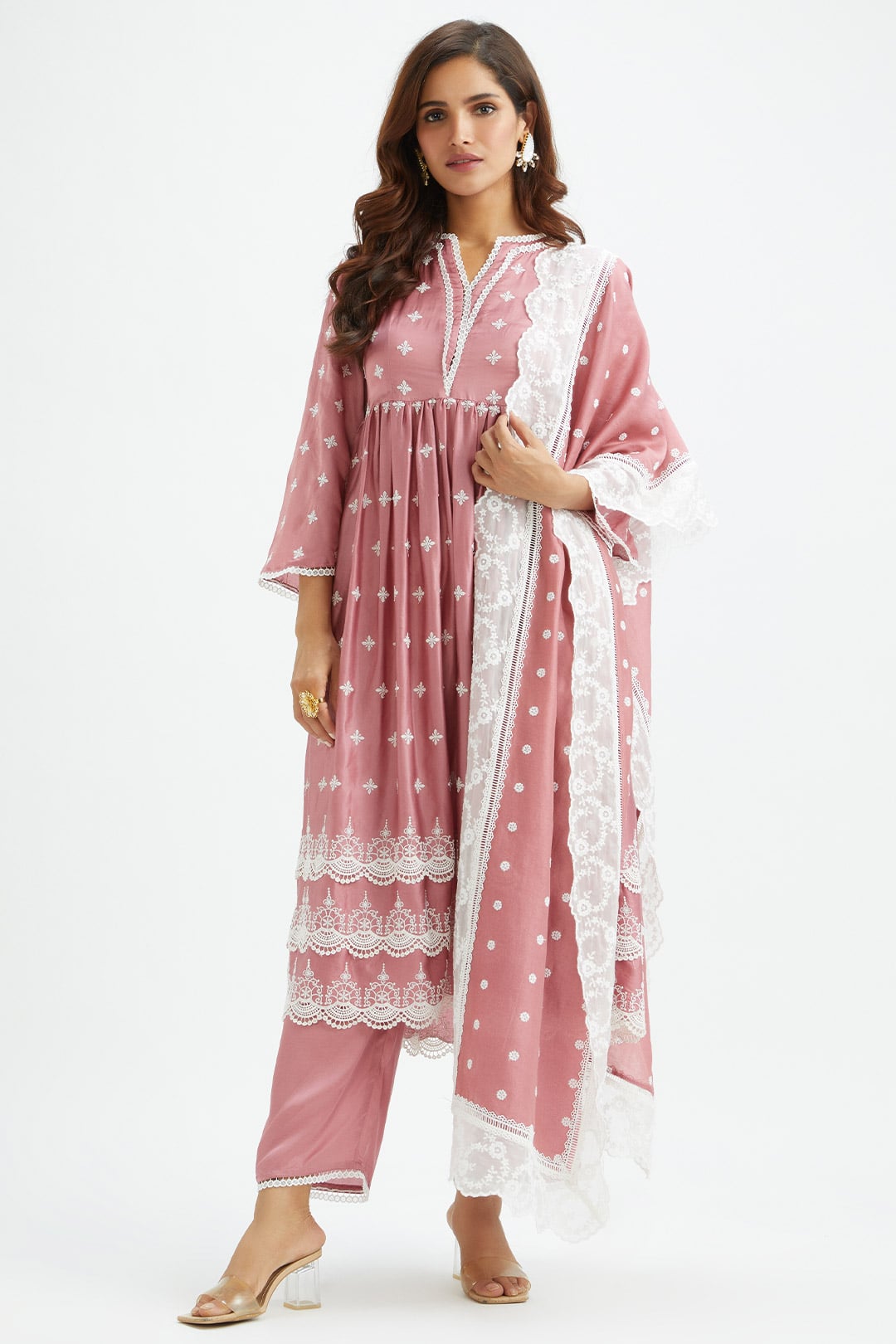 Mulmul Cupro Silk Albany Mauve Kurta With Albany Mauve Pant