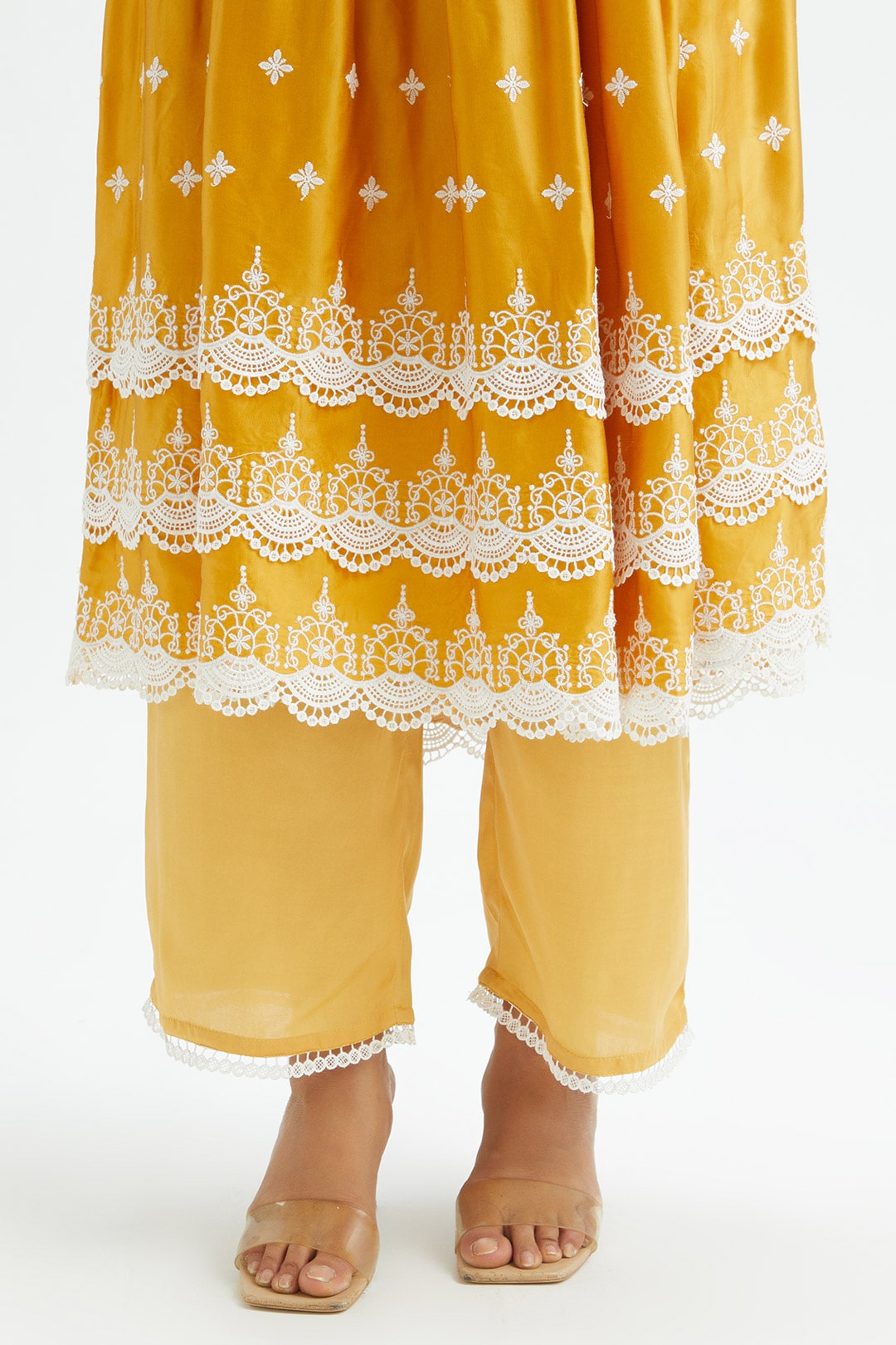 Mulmul Cupro Silk Albany Mustard Kurta With Albany Mustard Pant