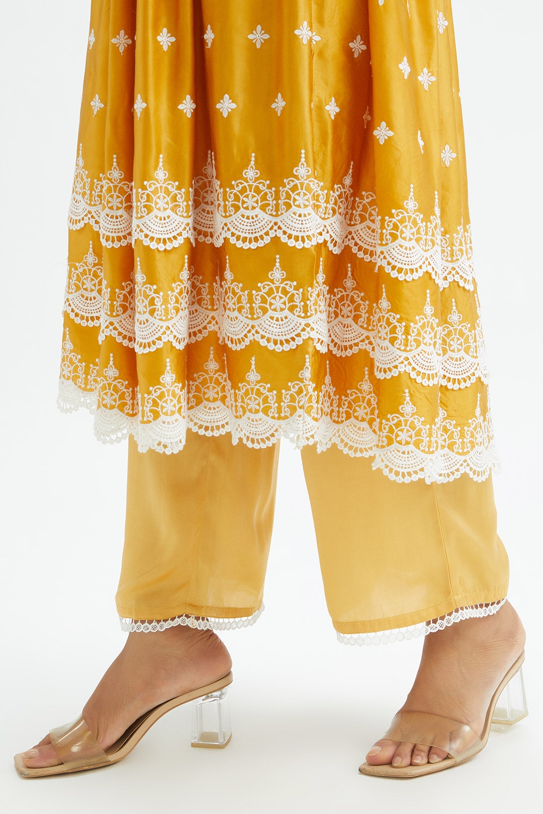 Mulmul Cupro Silk Albany Mustard Kurta With Albany Mustard Pant