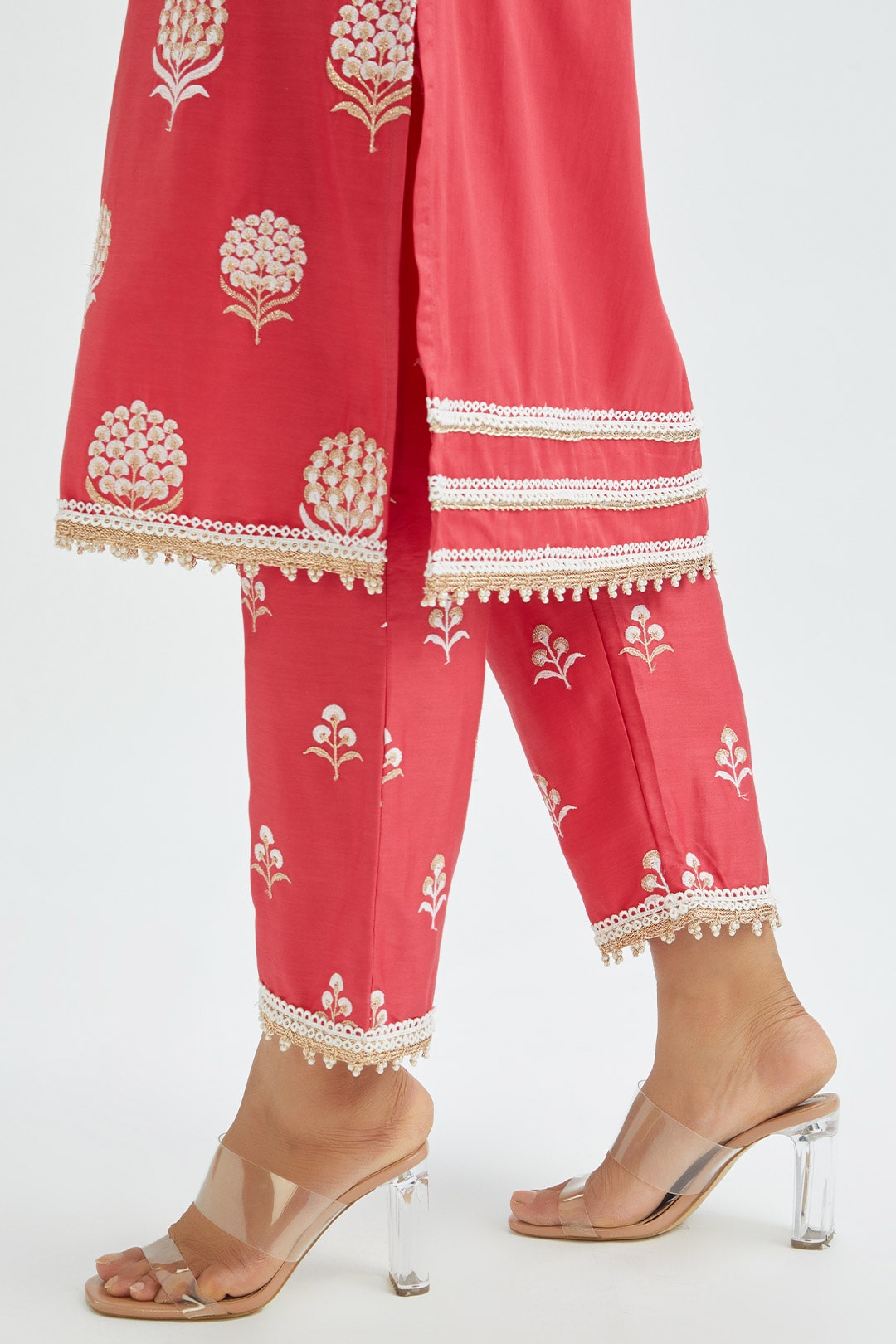 Mulmul Supima satin Amira Red Kurta With Amira Red Pant