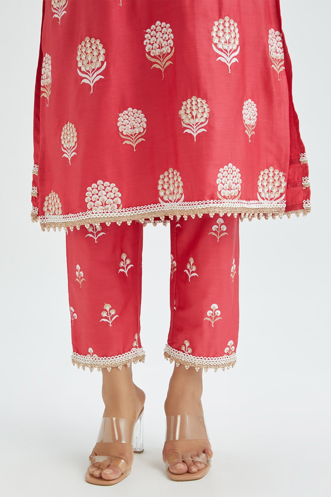 Mulmul Supima satin Amira Red Kurta With Amira Red Pant