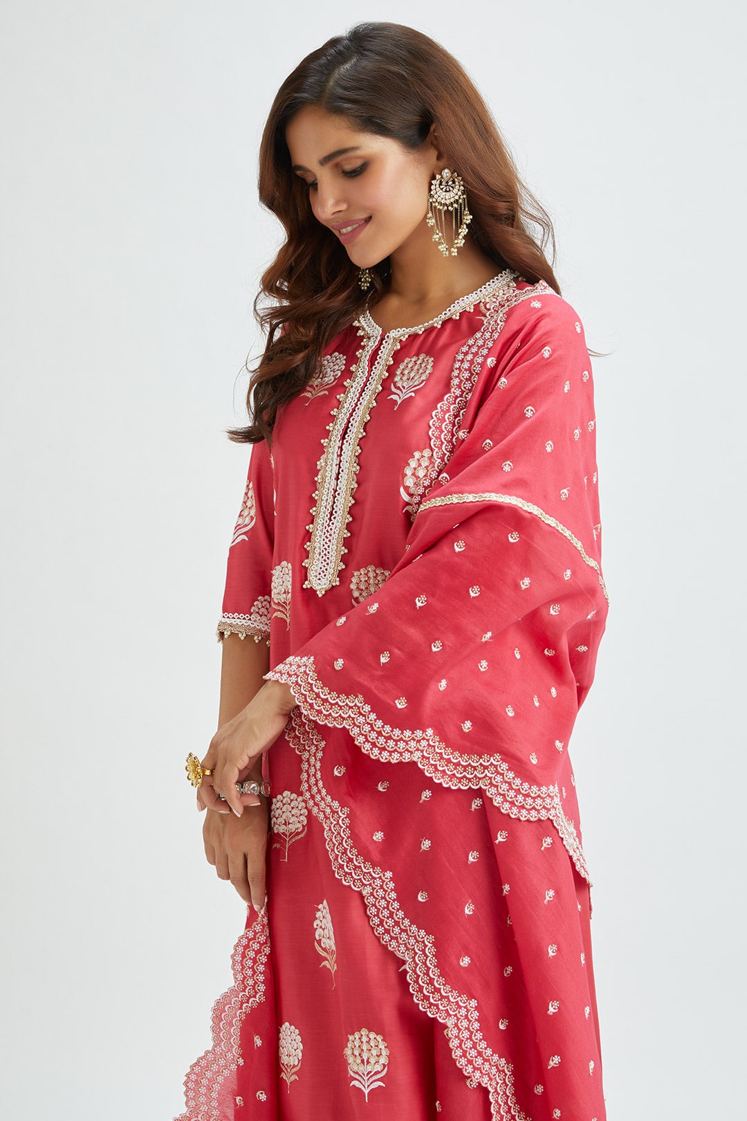 Mulmul Supima satin Amira Red Kurta With Amira Red Pant