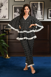 Pima Satin Ancle Kurta With Ancle pyajama Black