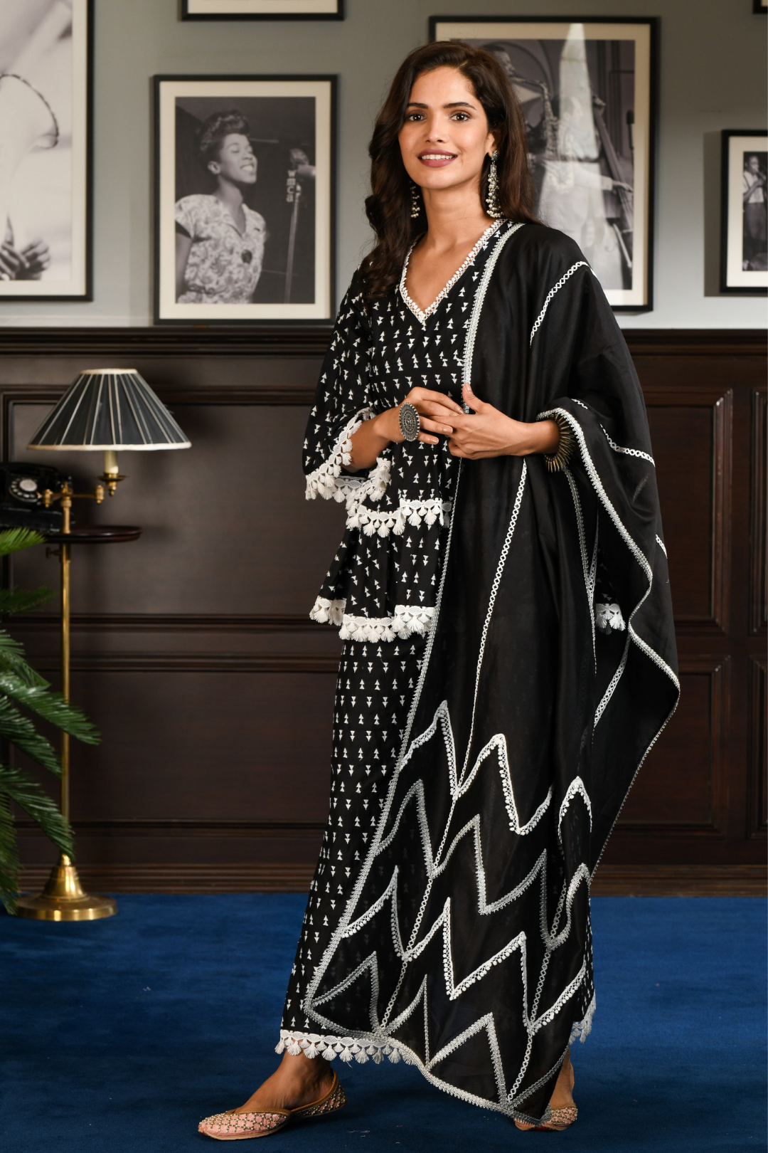 Pima Satin Ancle Kurta With Ancle pyajama Black