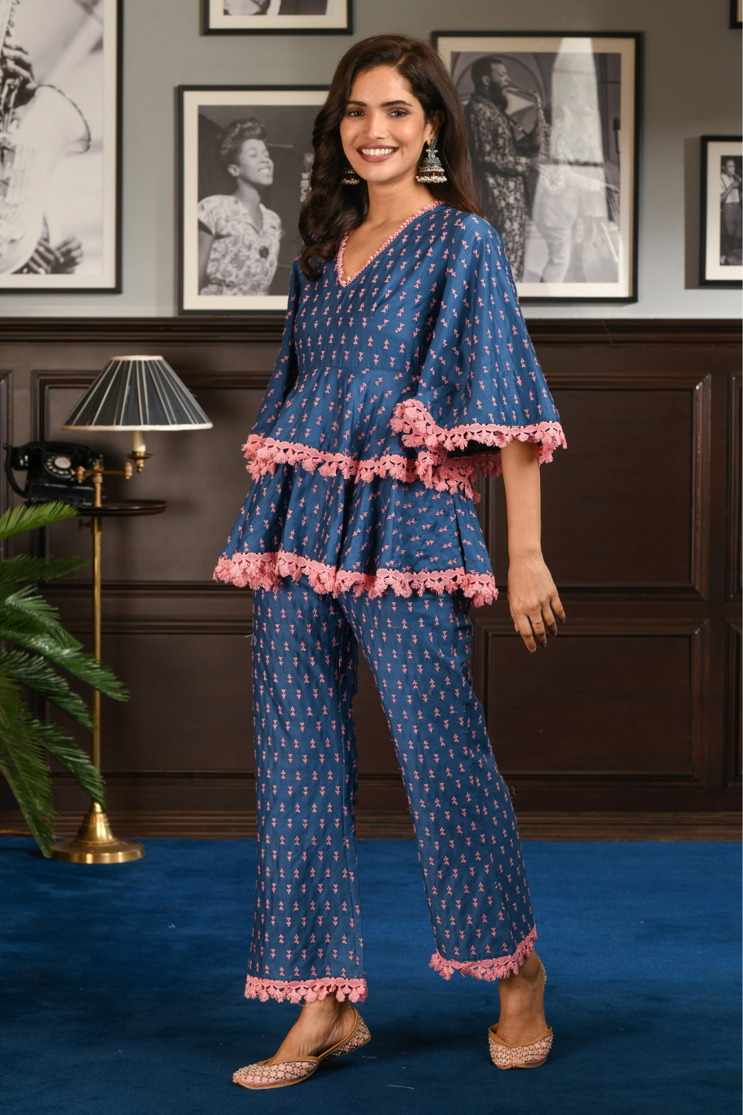 Pima Satin Ancle Kurta With Ancle pyajama Blue