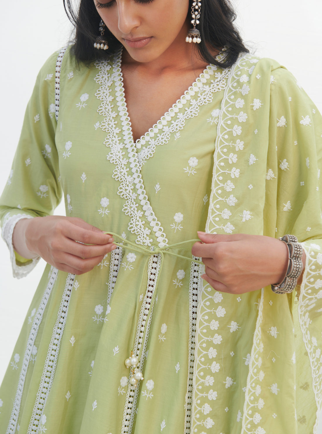 Mulmul Mirror Kurta Set-Lime Green