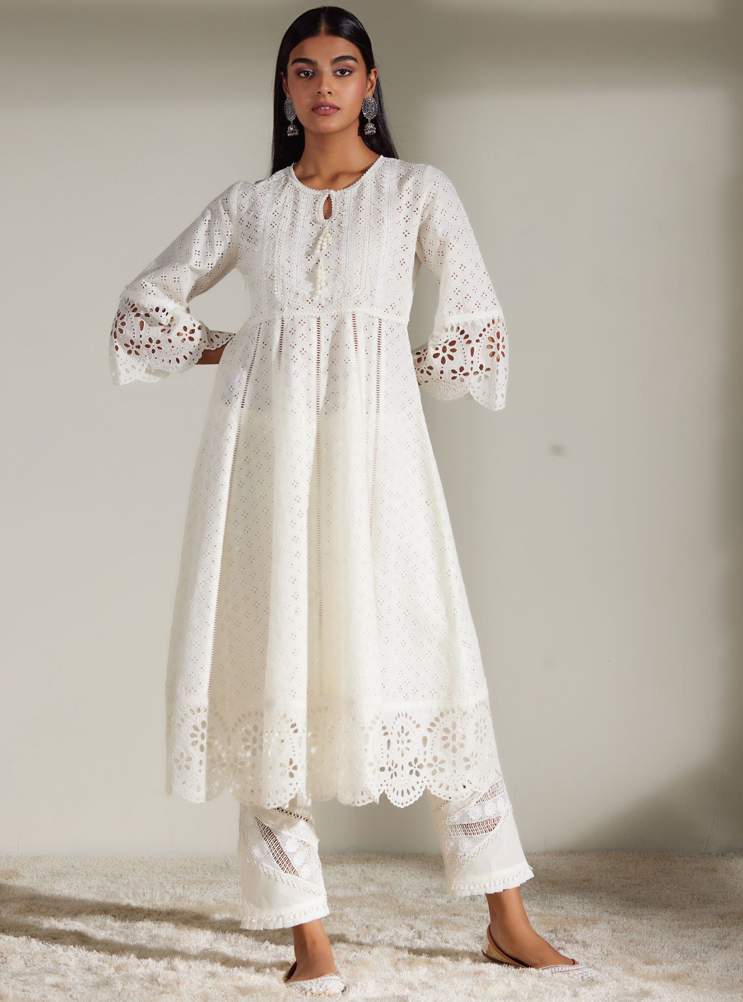 Mulmul Cotton Arris White Anarkali  Kurta